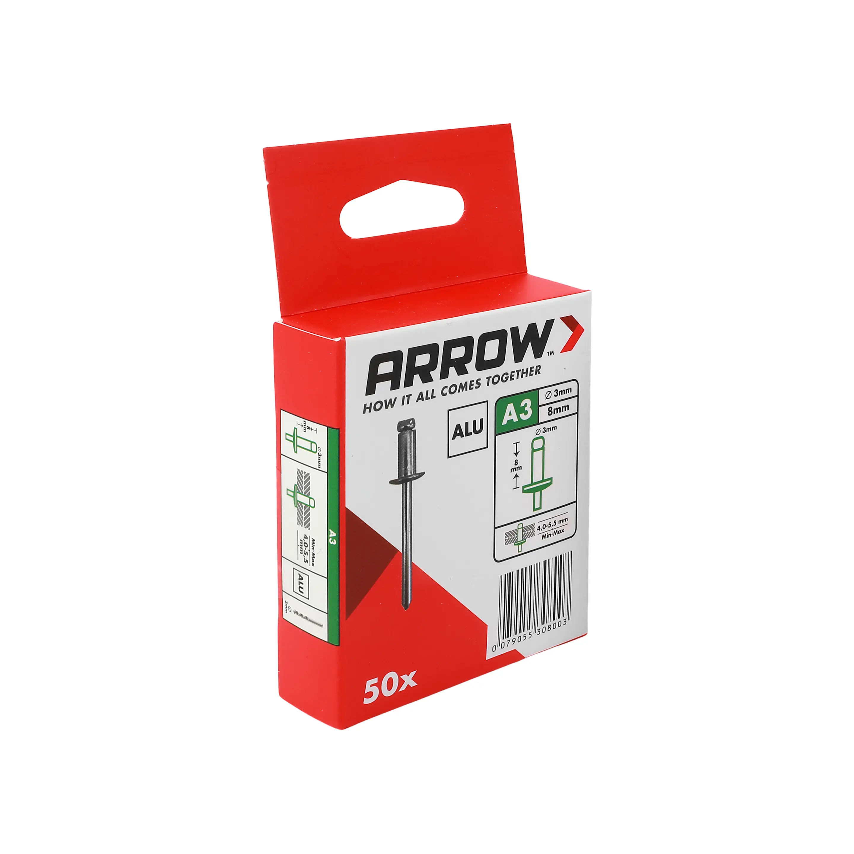 Arrow Blindniete Typ A3 Ø 3 x 8 mm Aluminium 50 Stück