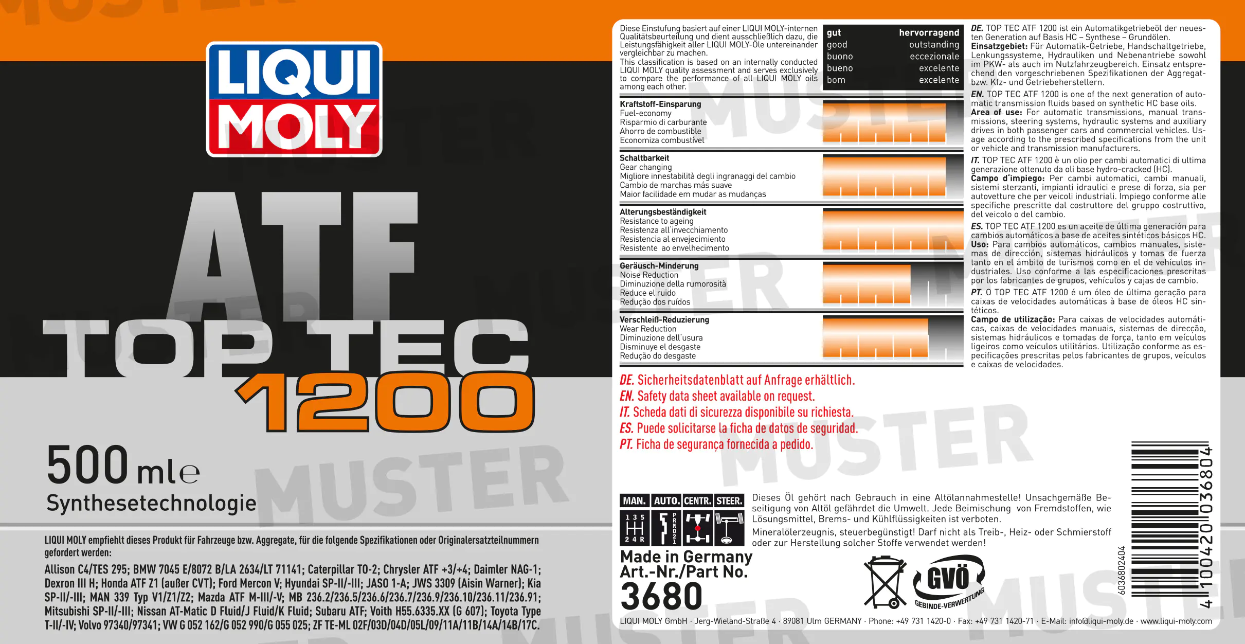 Liqui Moly Getriebeöl Top Tec ATF 1200 500 ml