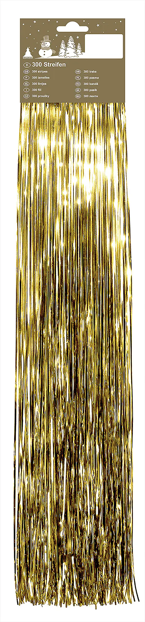 Hängelametta 300 Streifen mit Headerkarte Kunststoff 50 cm gold 