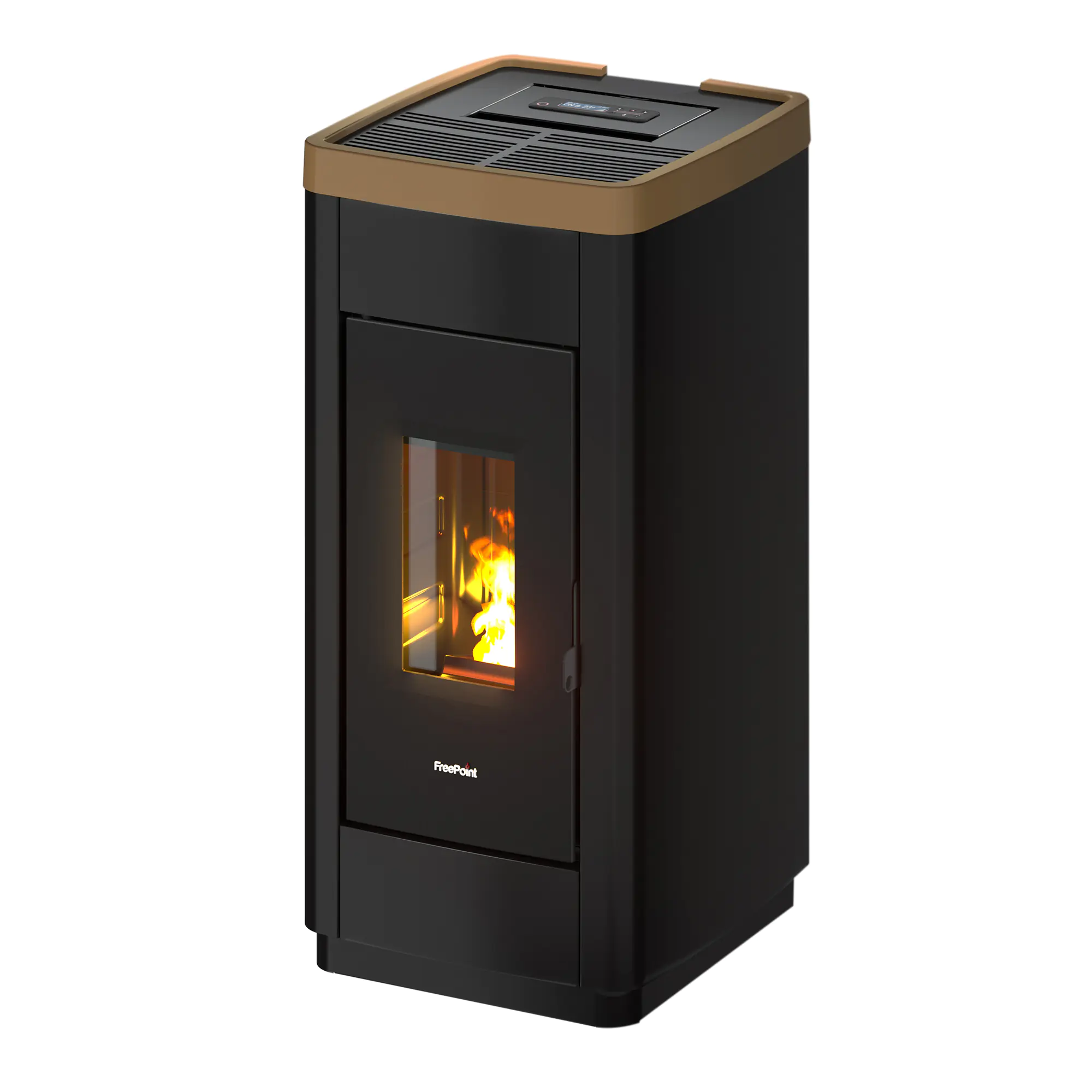 FreePoint Pelletofen LIFE 9 Stahlverkleidung mit dark gold Topring 25 - 85 kW
