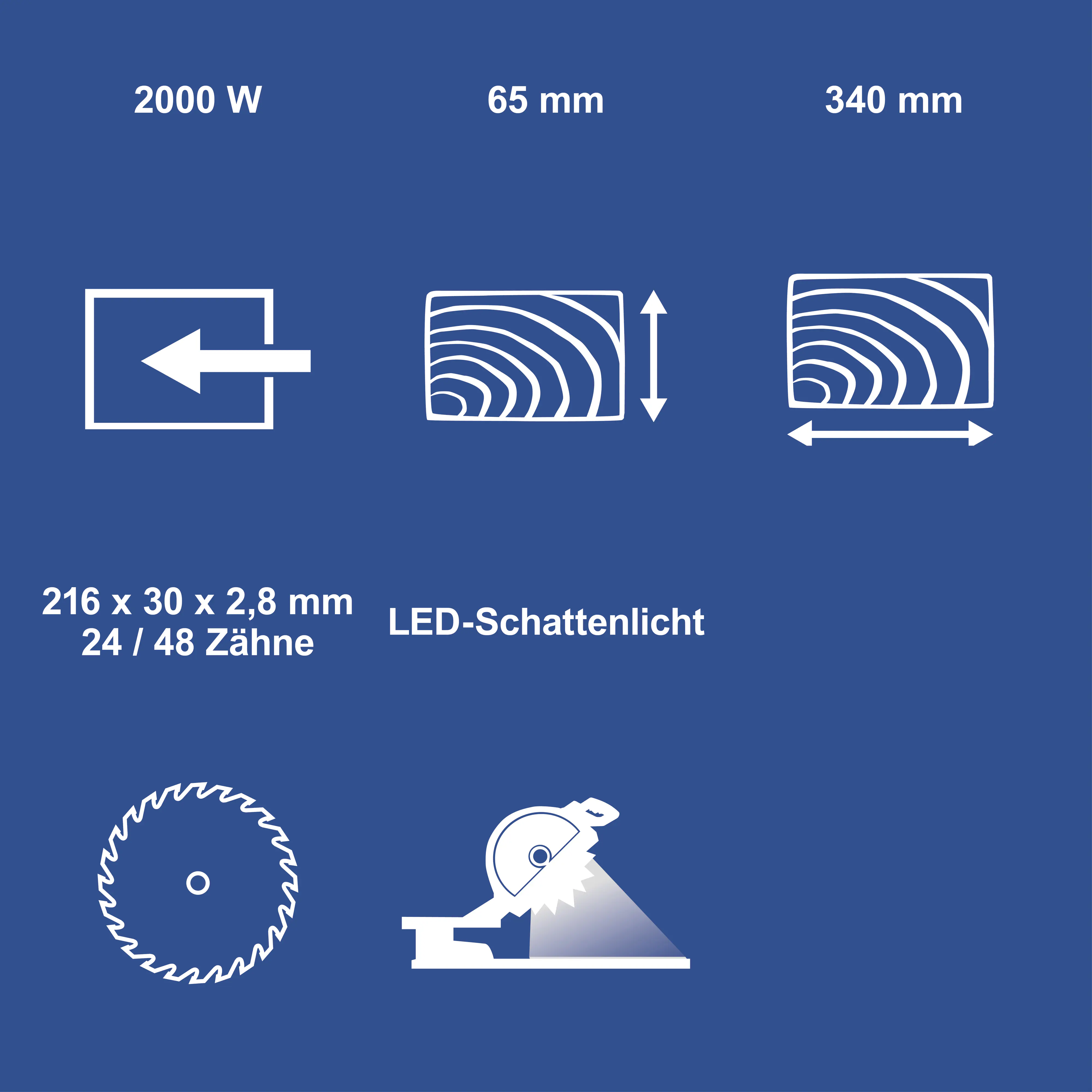 Scheppach Kappzugsäge HM216SPX mit LED-Schattenlicht & 2x Sägeblätter 2000 W
