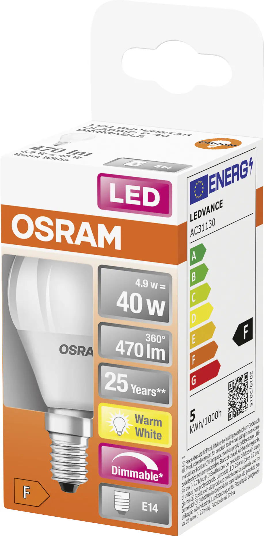 Osram LED Leuchtmittel Superstar Classic P40 E14 4,9 W dimmbar weiß matt