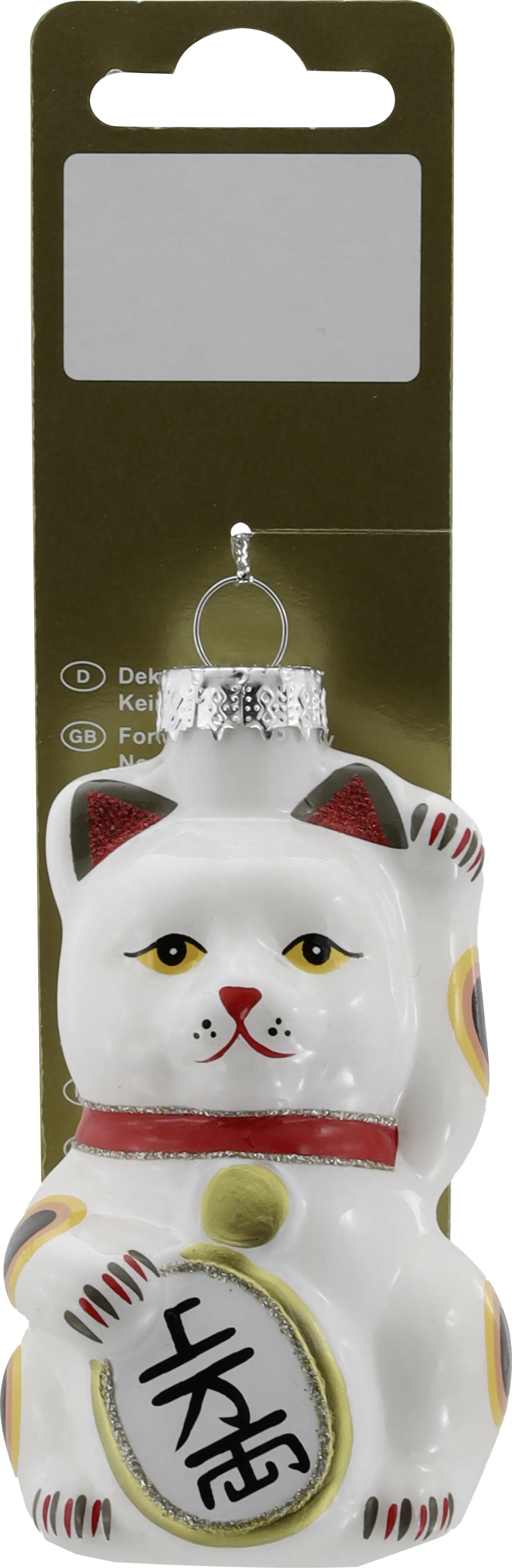 Weihnachtsanhänger Katze aus Glas 8,9 cm weiß