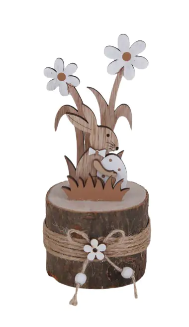 TrendLine Deko Osterhase auf Stamm Holz 18 x 7,5 x 7 cm braun 
