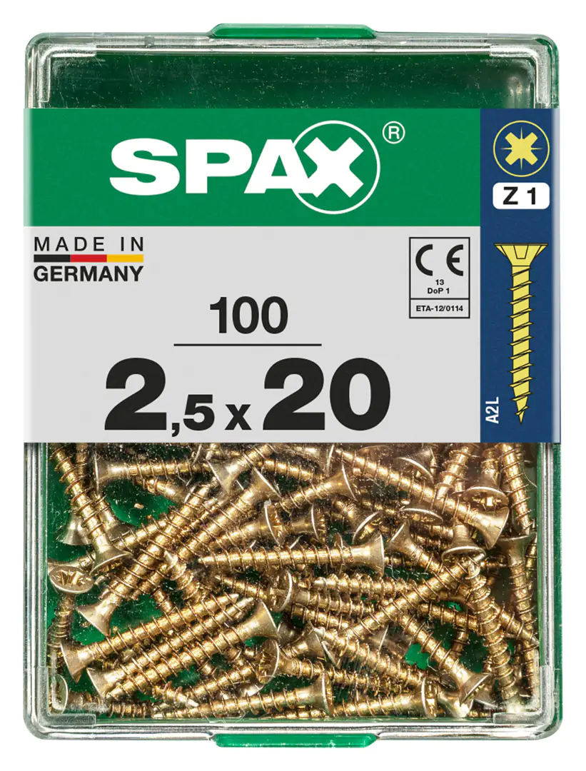 Spax Universalschrauben 2.5 x 20 mm PZ 1 - 100 Stk. Spax Universalschrauben 2.5 x 20 mm PZ 1 - 100 Stk.