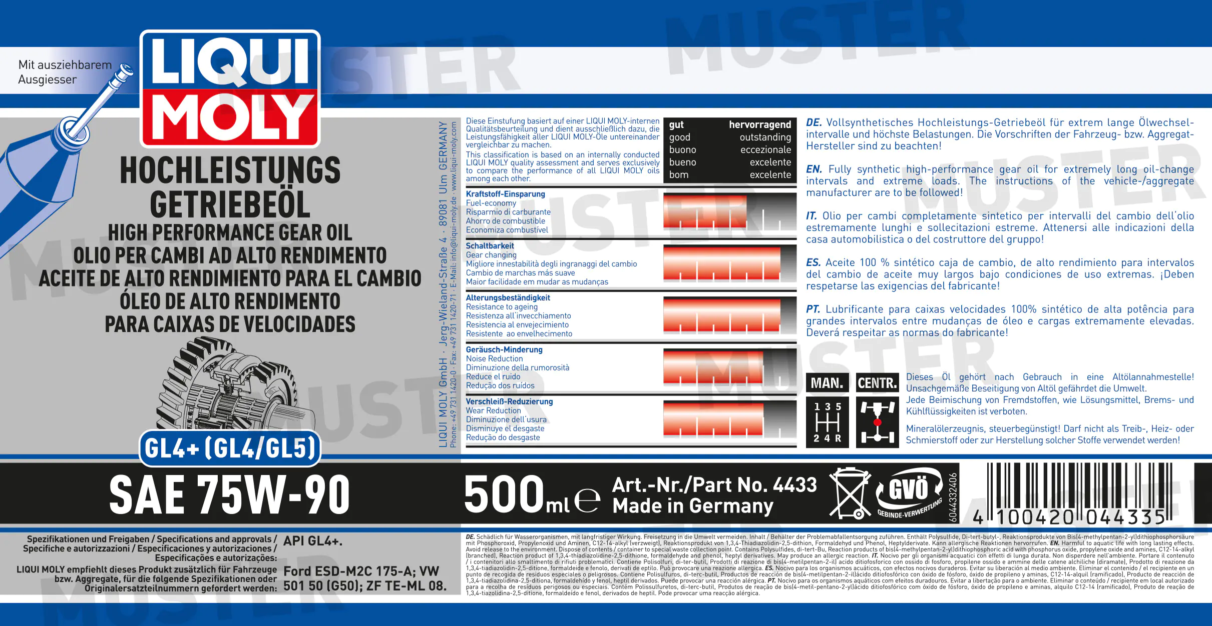 Liqui Moly Hochleistungs-Getriebeöl GL4+ (GL4/GL5) SAE 75W-90 500 ml