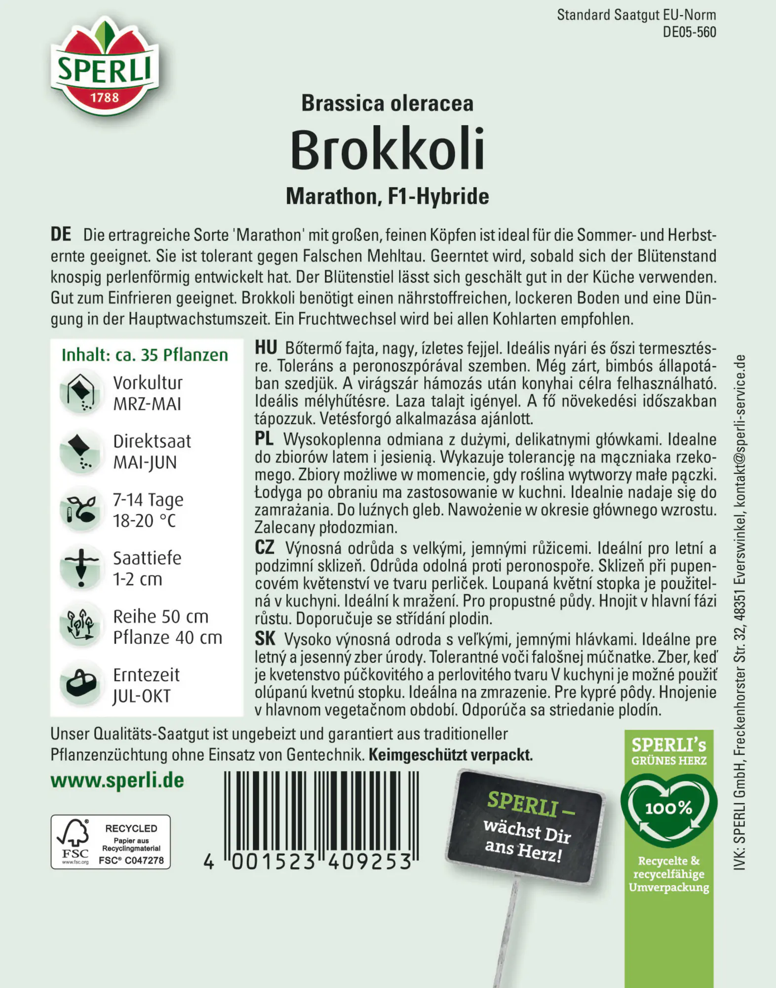 Sperli Saatgut Brokkoli Marathon F1 für ca. 35 Pflanzen