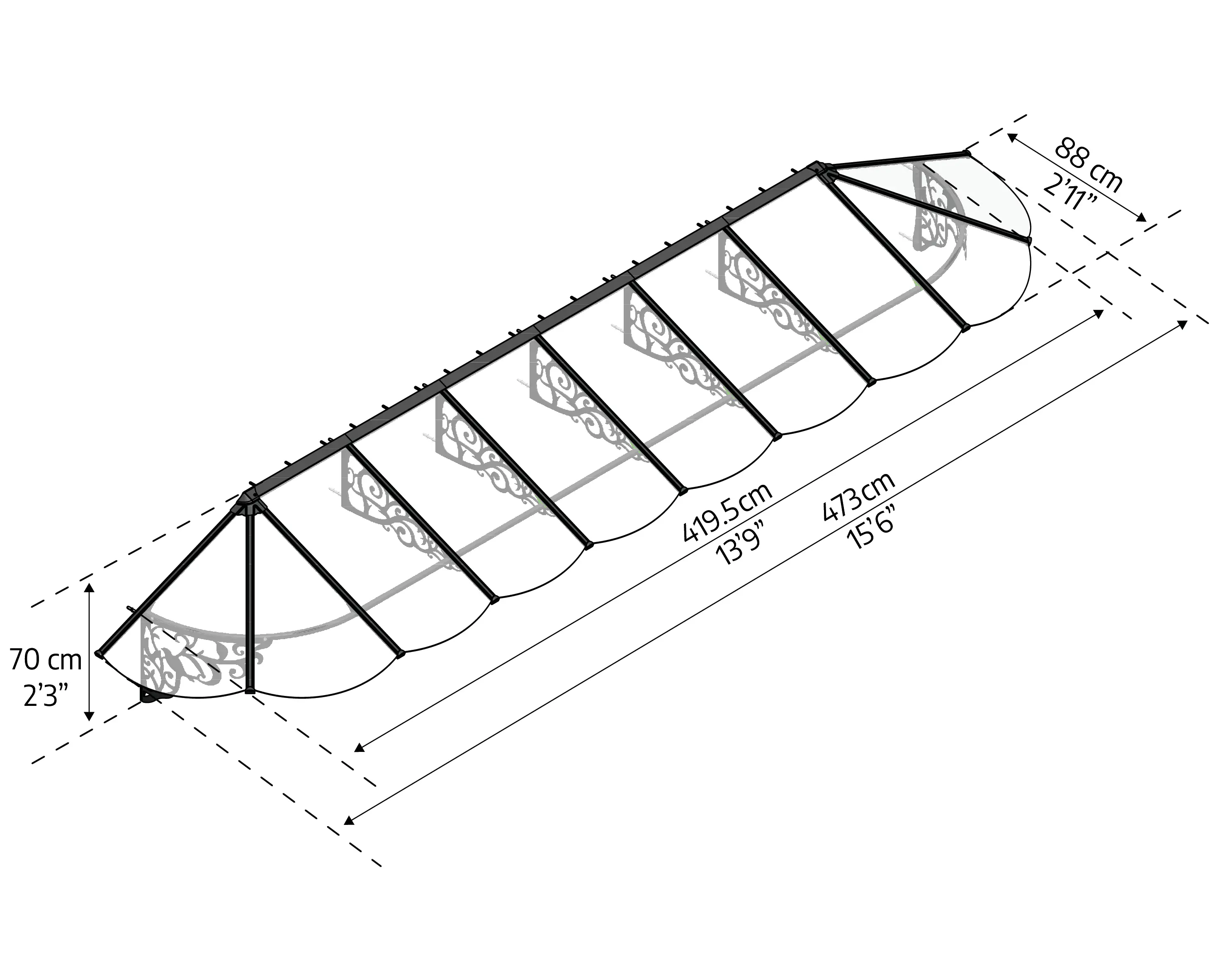 Canopia Vordach Lily 4700 Schwarz Alu 473 x 88 cm