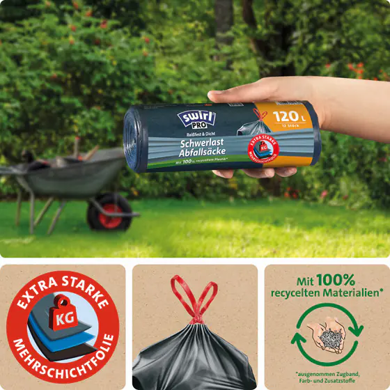 Swirl® 120 l Schwerlast-Säcke Profi mit Zugband Reißfest & Dicht