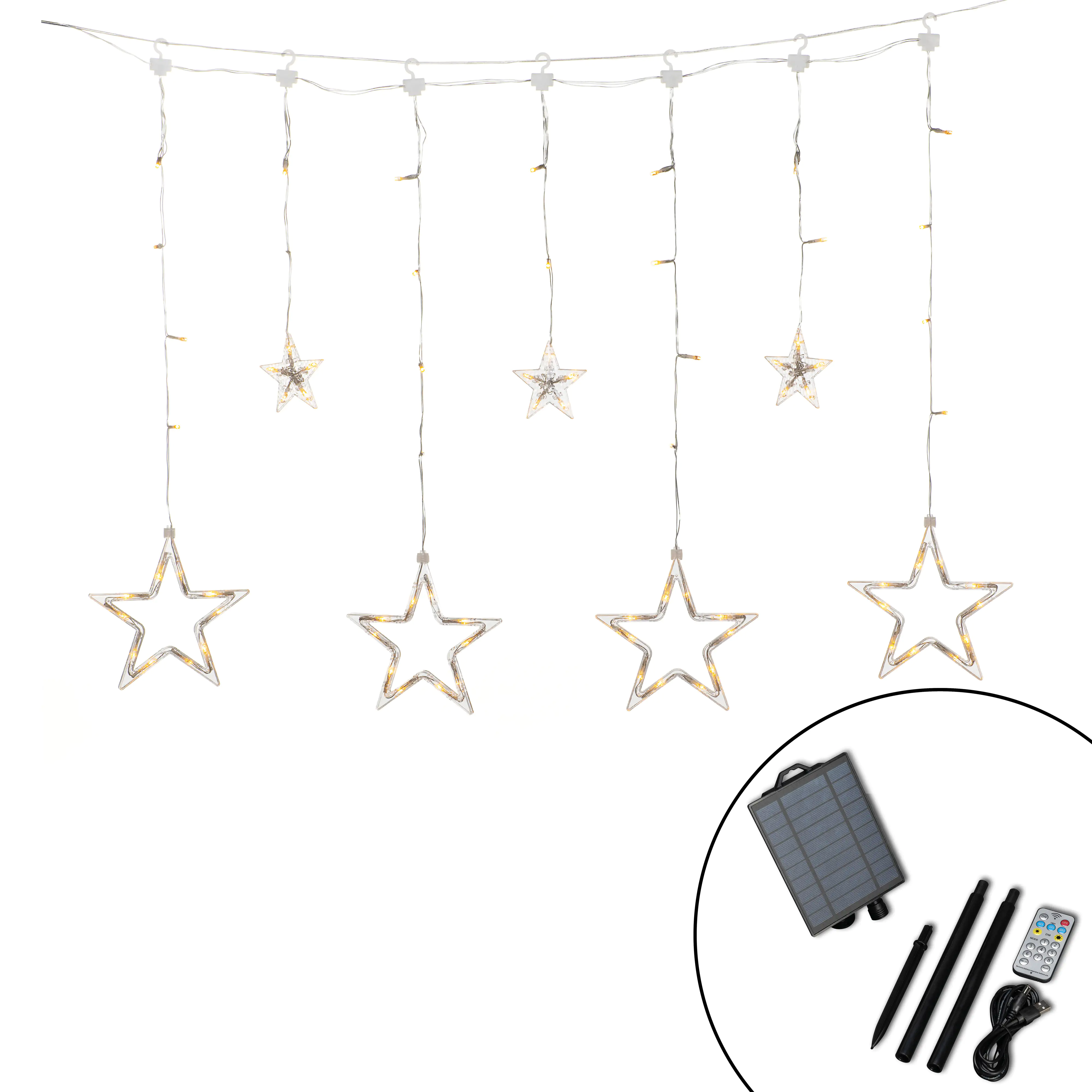 Konstsmide LED Solar Sternen Lichtervorhang 77 bernsteinfarbene Dioden