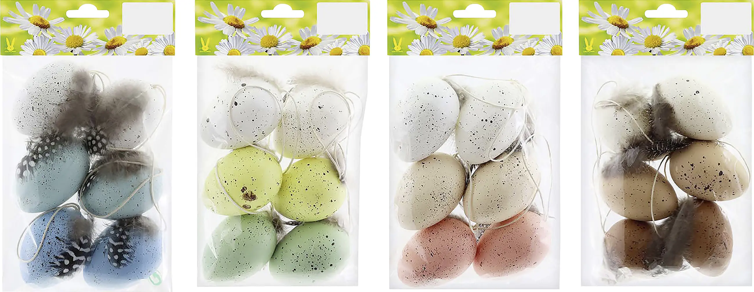 Ostereier Kunststoff zum Hängen mit Feder 6 x 4 cm bunt 6 Stück