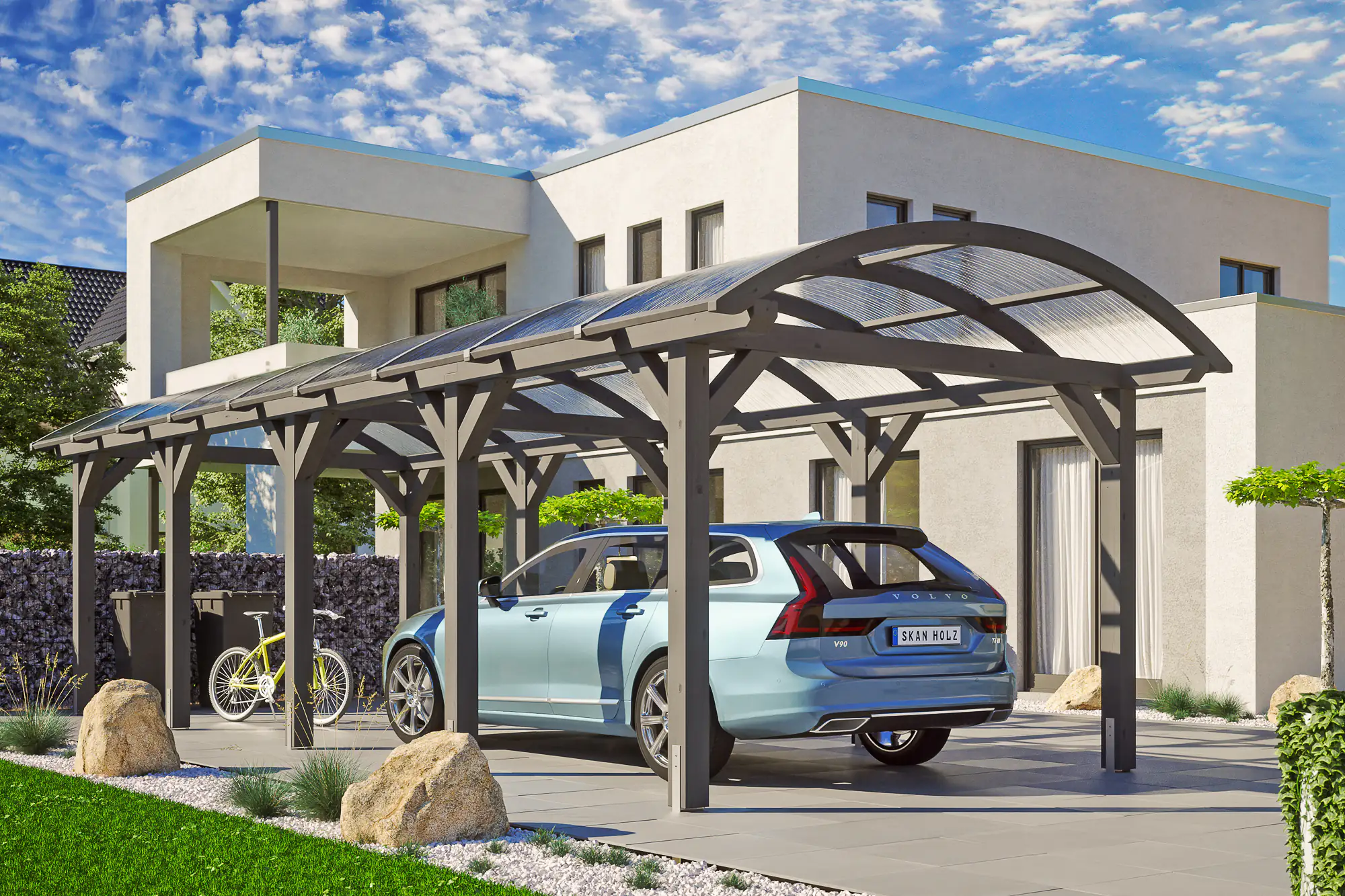 SKAN HOLZ Bogendach-Carport Franken 376 x 969 cm, lasiert in Schiefergrau