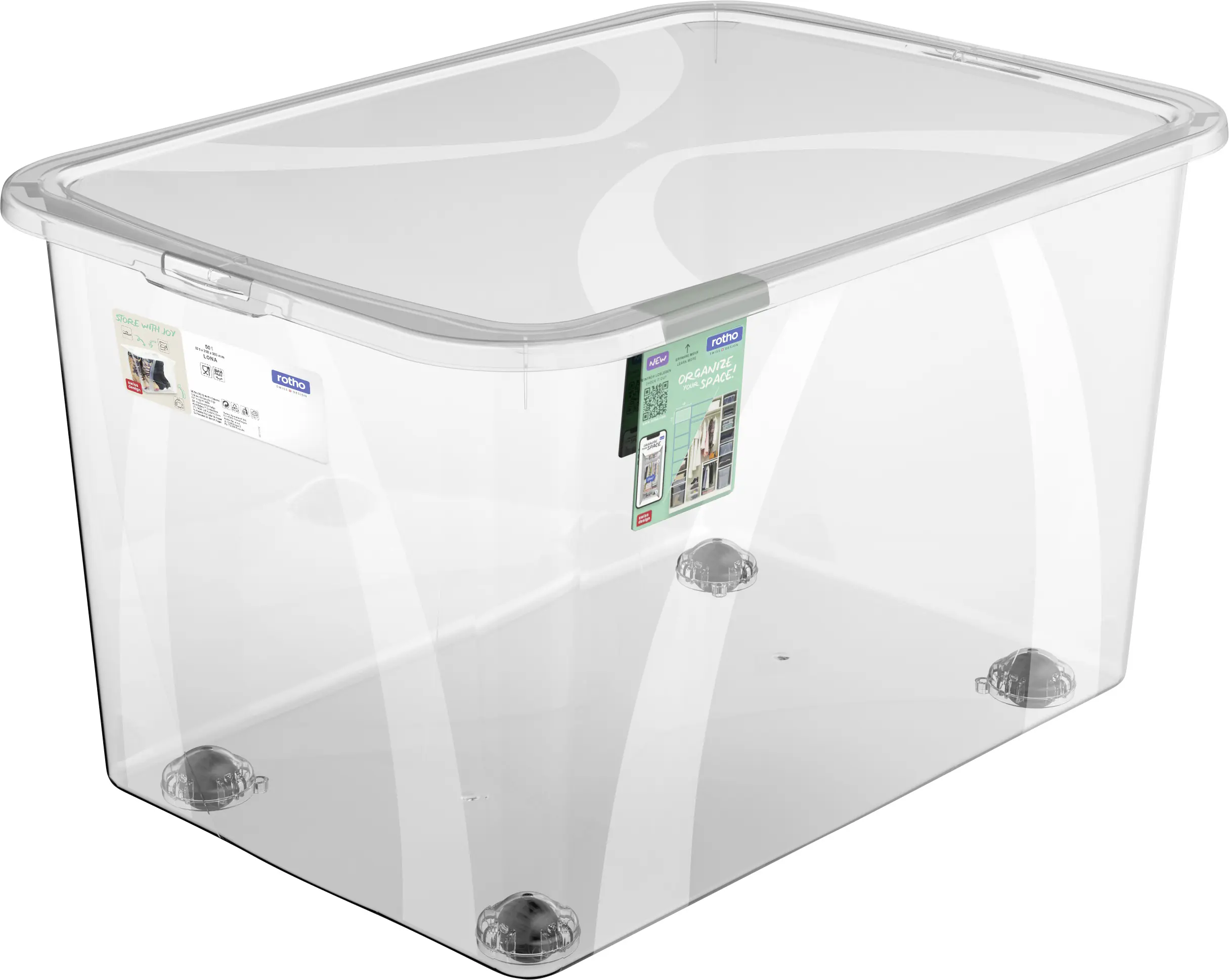 Rotho Aufbewahrungsbox Lona mit Rollen und Deckel 50 L transparent Rotho Aufbewahrungsbox Lona mit Rollen und Deckel 50 L transparent