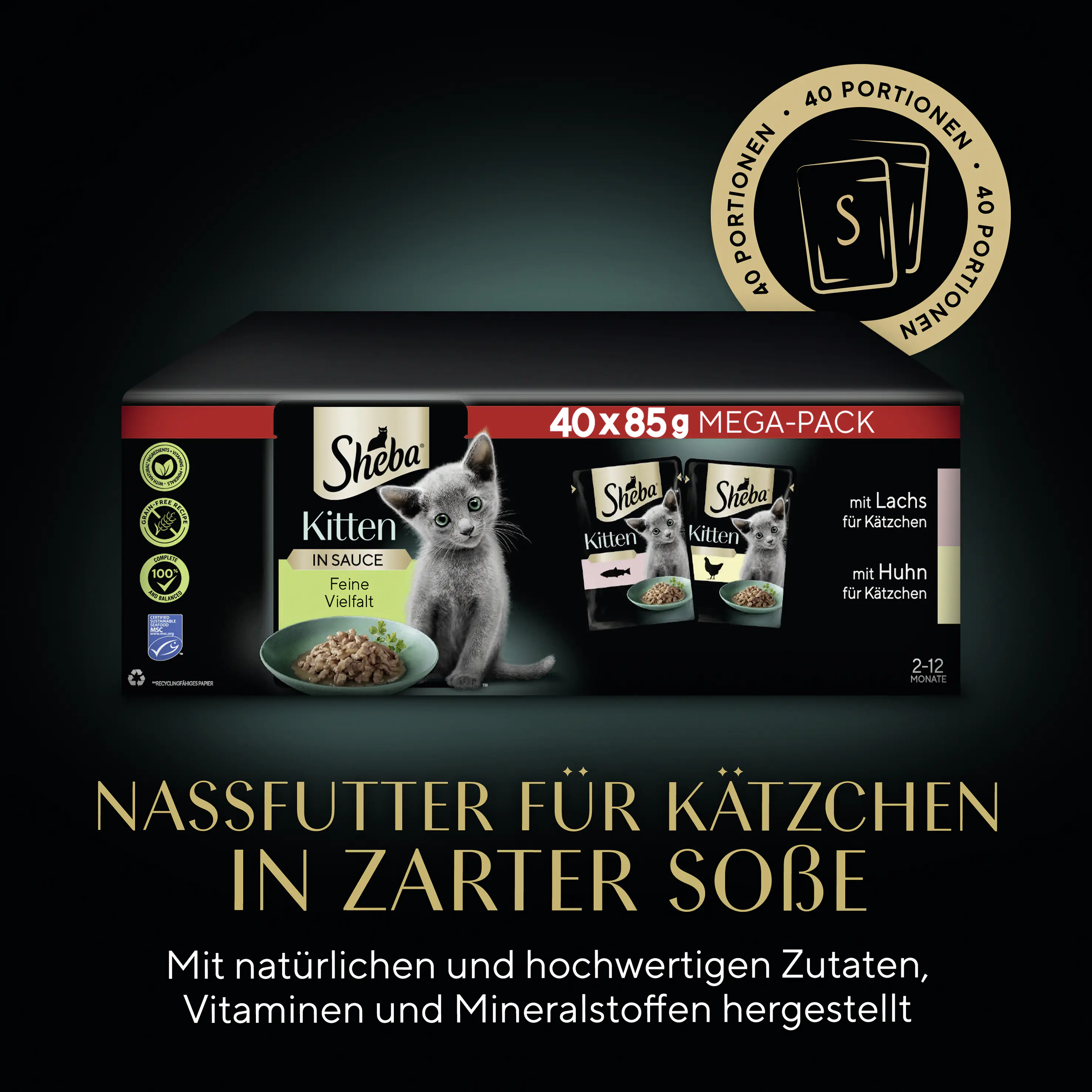 Sheba Katzennassfutter Junior 40 x 85 g Geflügel in Sauce