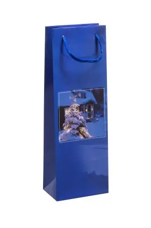 Duni Flaschentasche Wintertide Weihnachten blau 12,3 x 36 cm