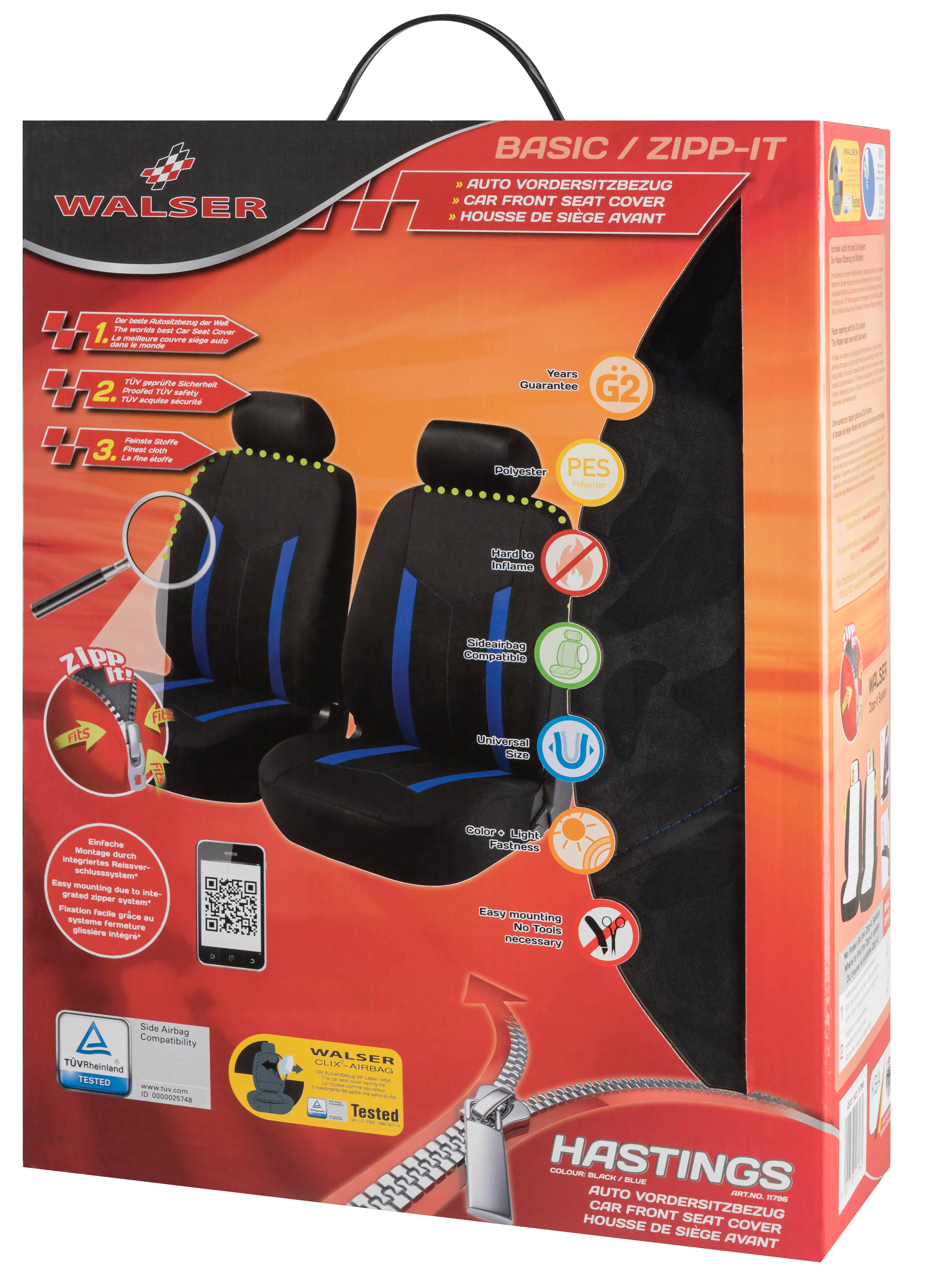 Walser Autositzbezug Basic Hastings Vordersitze schwarz blau