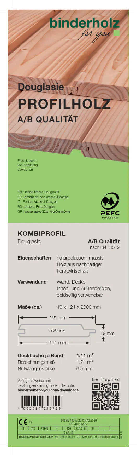 Profilholz Douglasie A B-Sortierung 200 x 12,1 cm 19 mm Kombiprofil Profilholz Douglasie A B-Sortierung 200 x 12,1 cm 19 mm Kombiprofil
