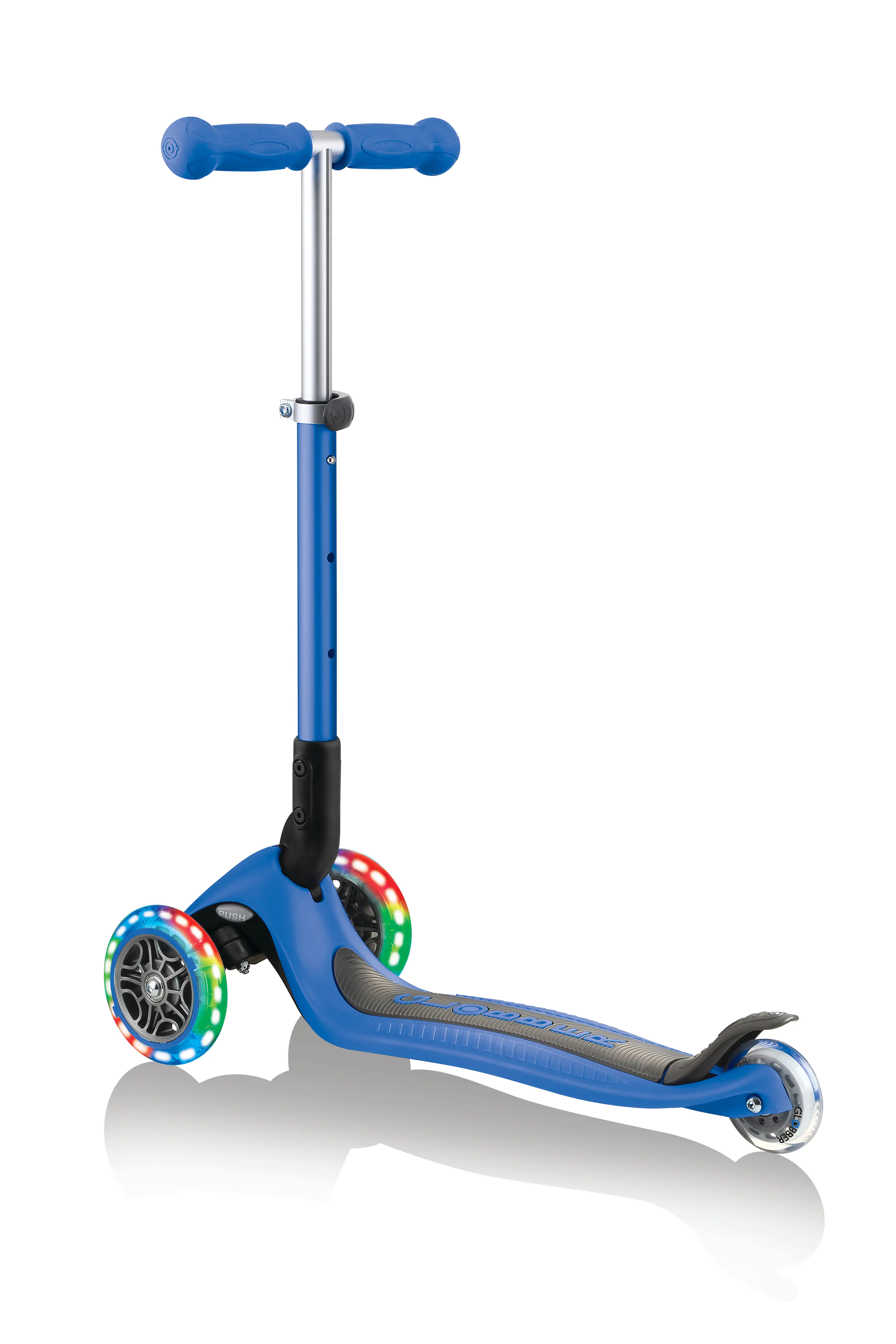 Globber Scooter Junior Foldable Lights dunkelblau mit Leuchtrollen