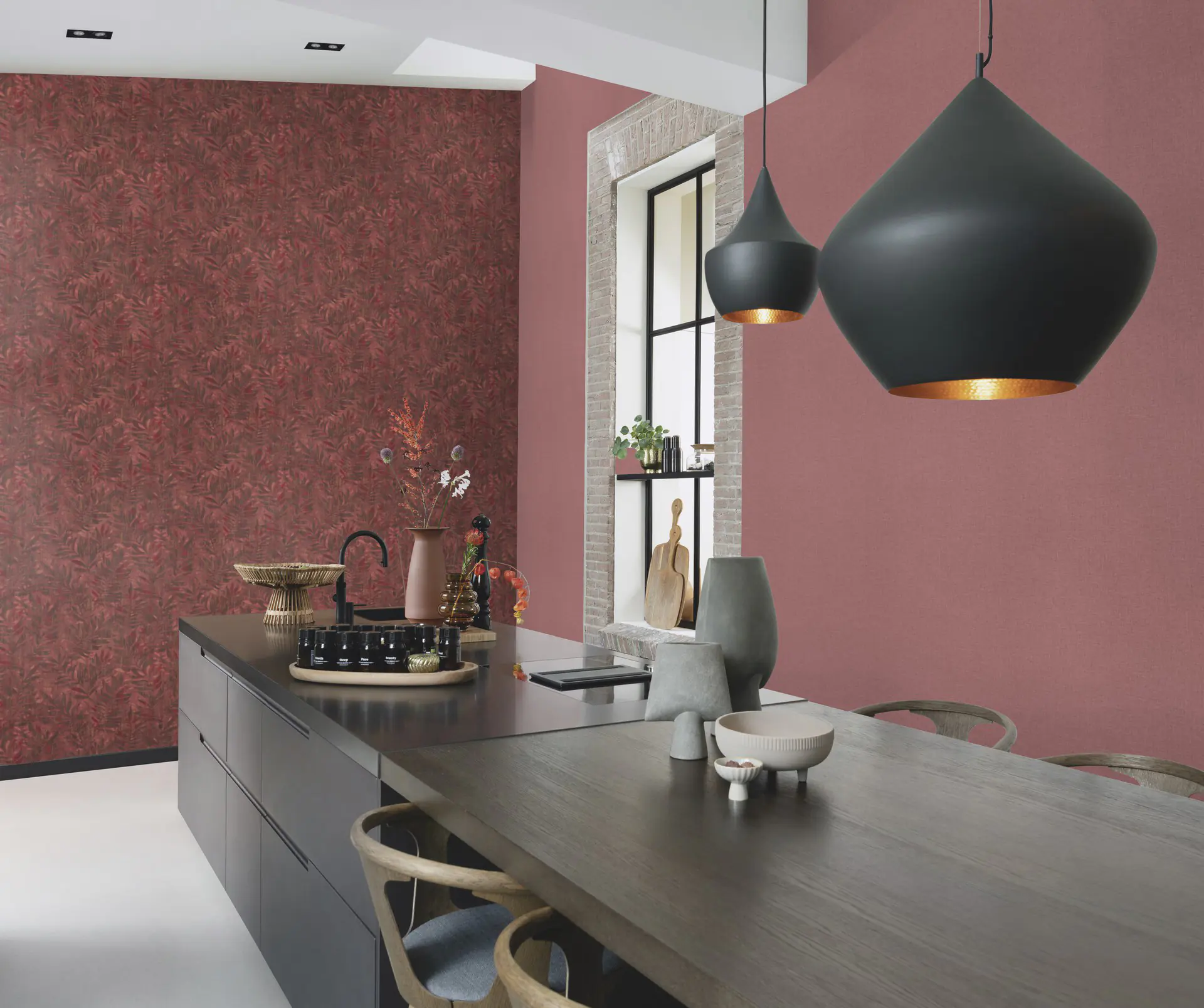 rasch Vliestapete 561296 Barbara Home III, Blätter rot gold, 10,05 x 0,53 m