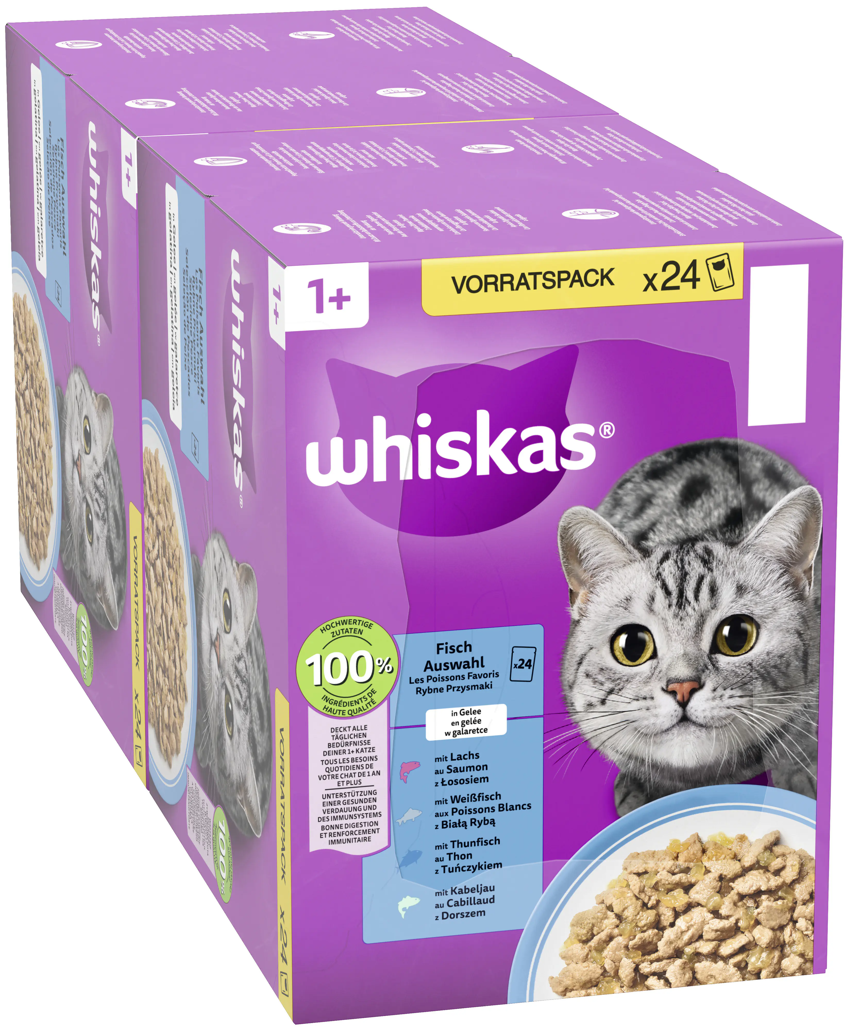Whiskas Katzennassfutter Adult 24 x 85 g Fischauswahl in Gelee