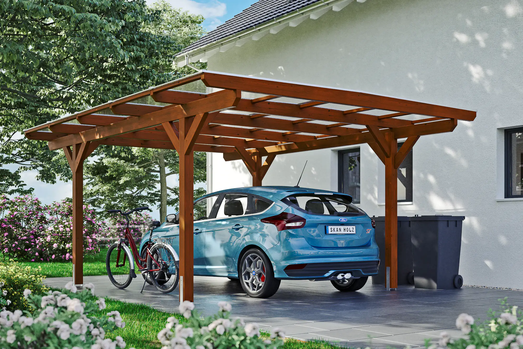 4018211013739 SKAN HOLZ Carport Odenwald 428 x 541 cm, lasiert in Nussbaum