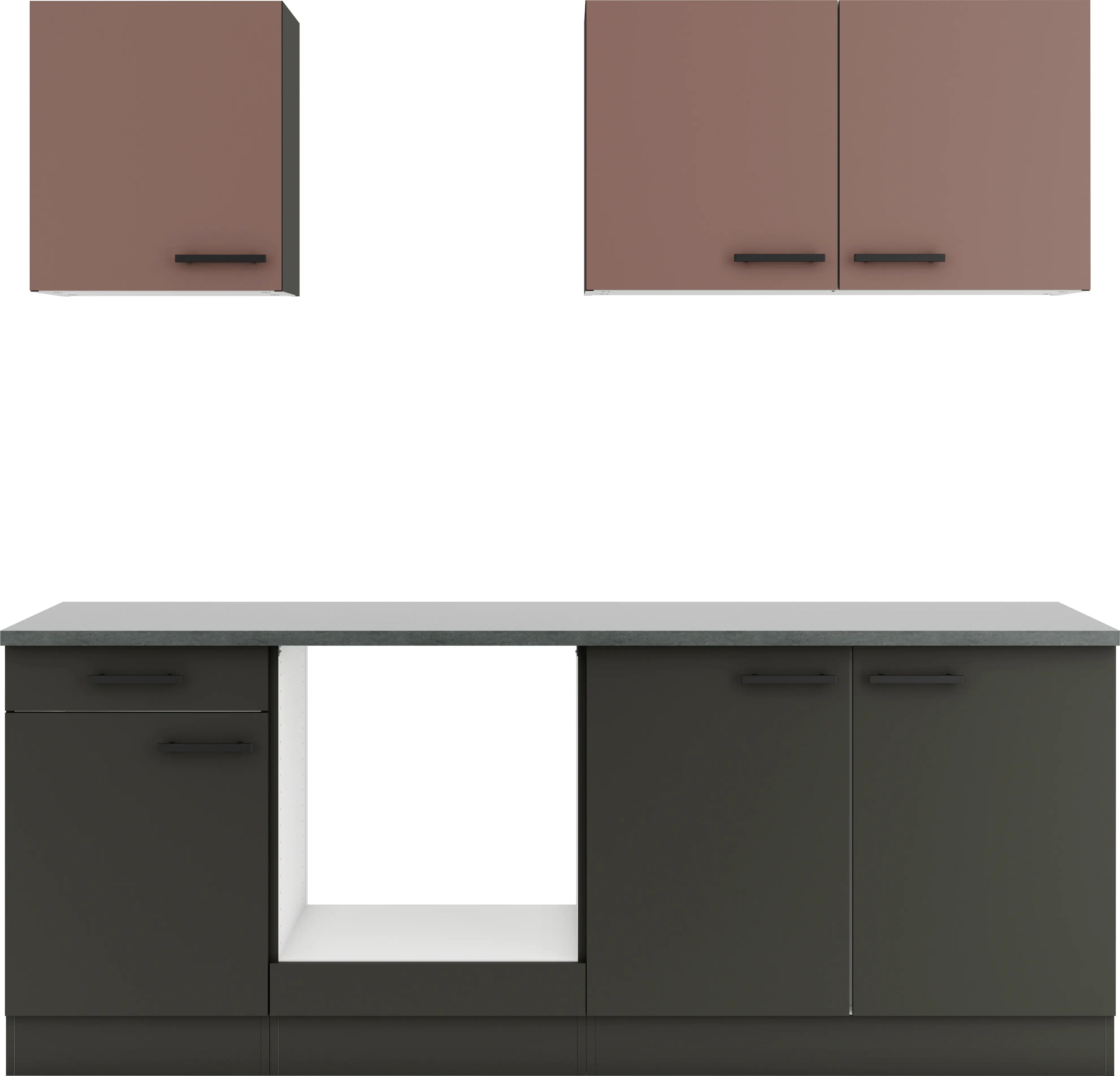 Optifit Küchenzeile Nizza407/Madrid420 ohne Geräte rostrot/anthrazit matt 210 cm