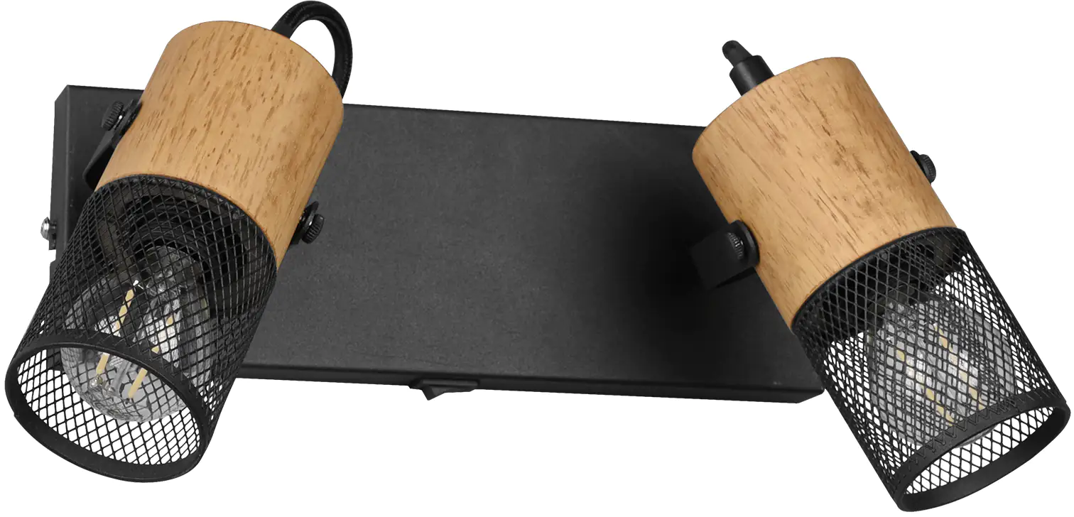 Trio Leuchten 2er Spot Tosh schwarz matt, Holz