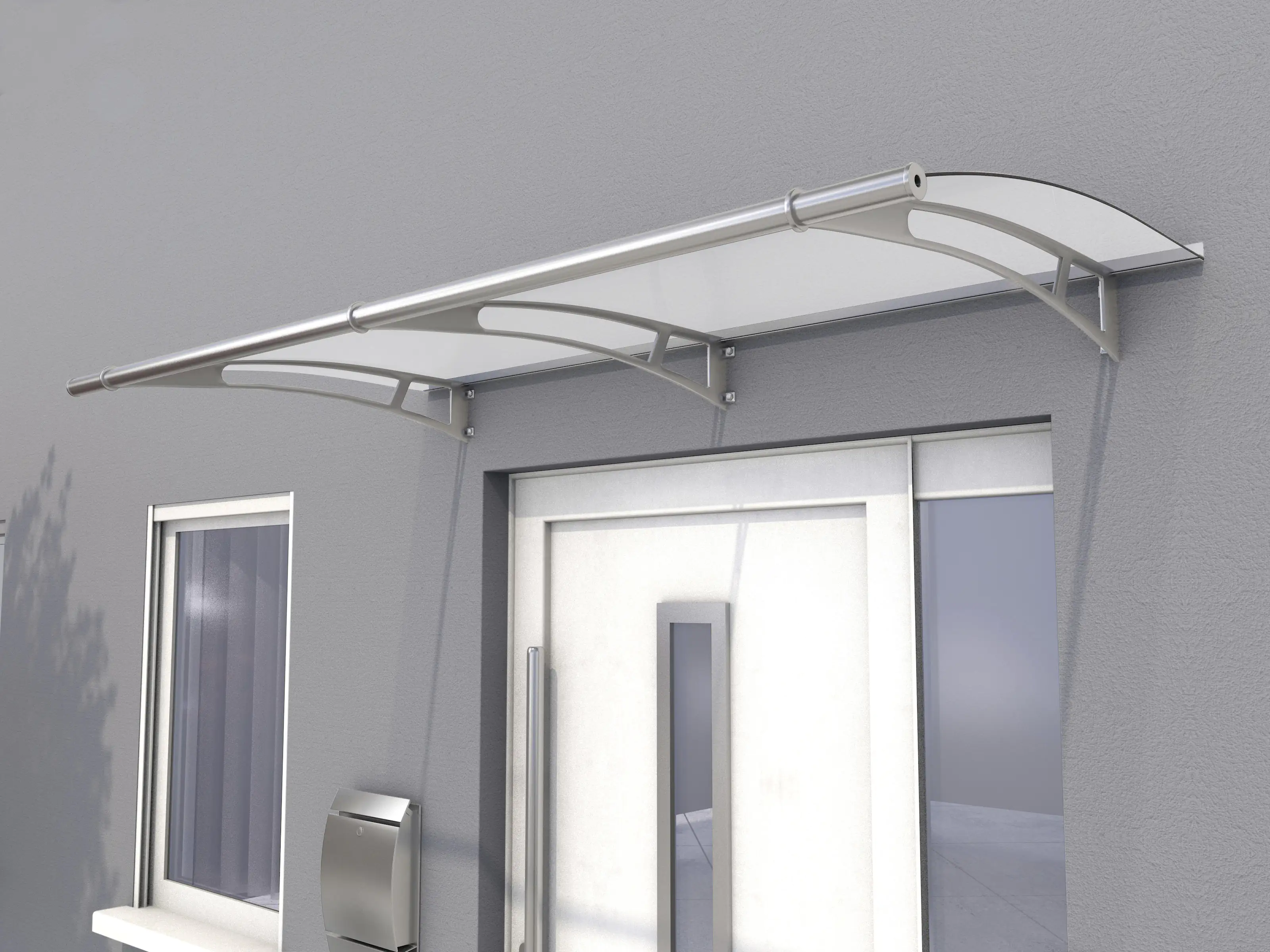 Gutta Vordach PT- L 1900 Edelstahl, Acrylglas satiniert weiß