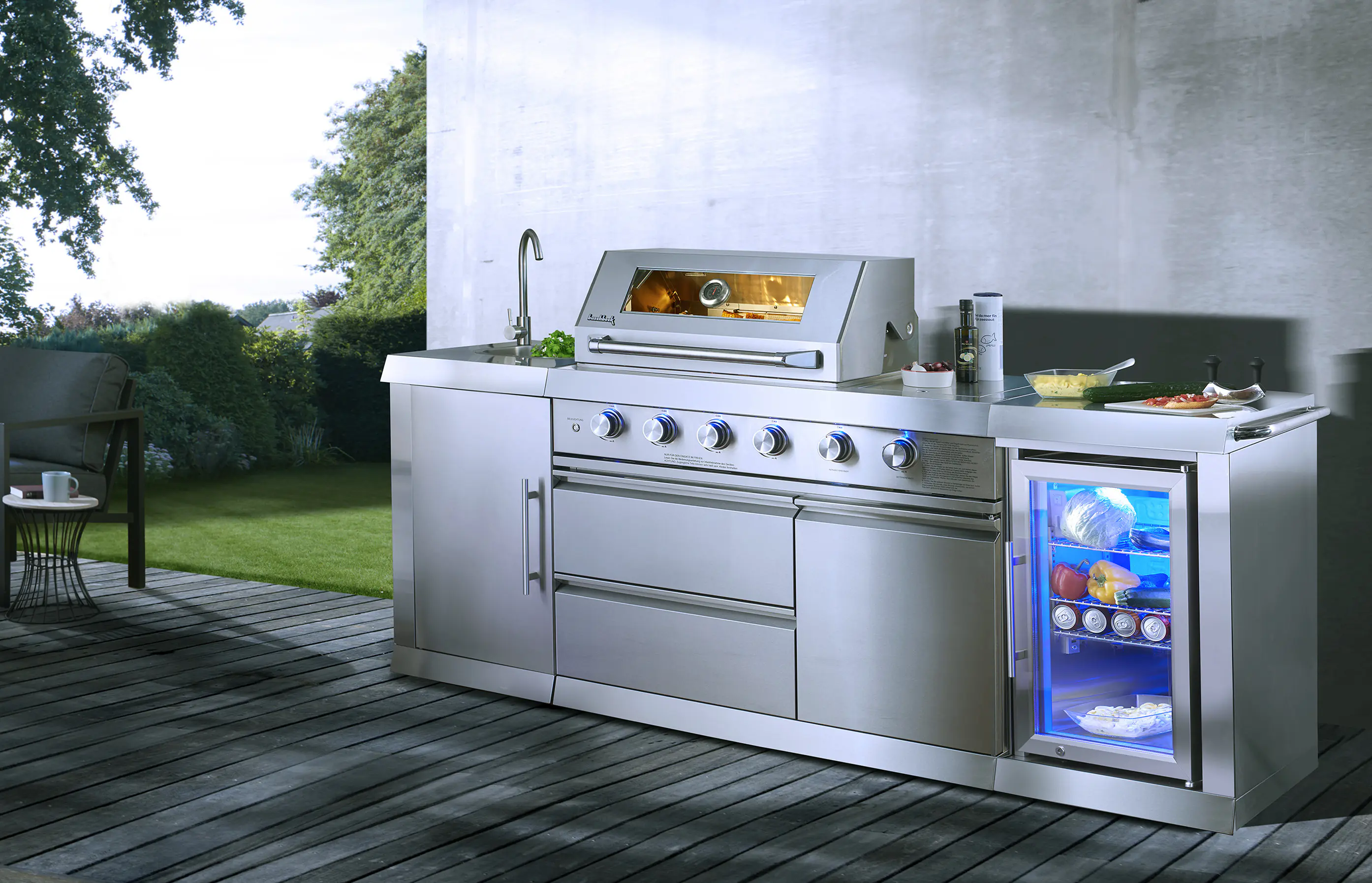 Buschbeck Outdoorküche Oxford inkl. 1 Seitenbrenner, Spüle und Kühlschrank