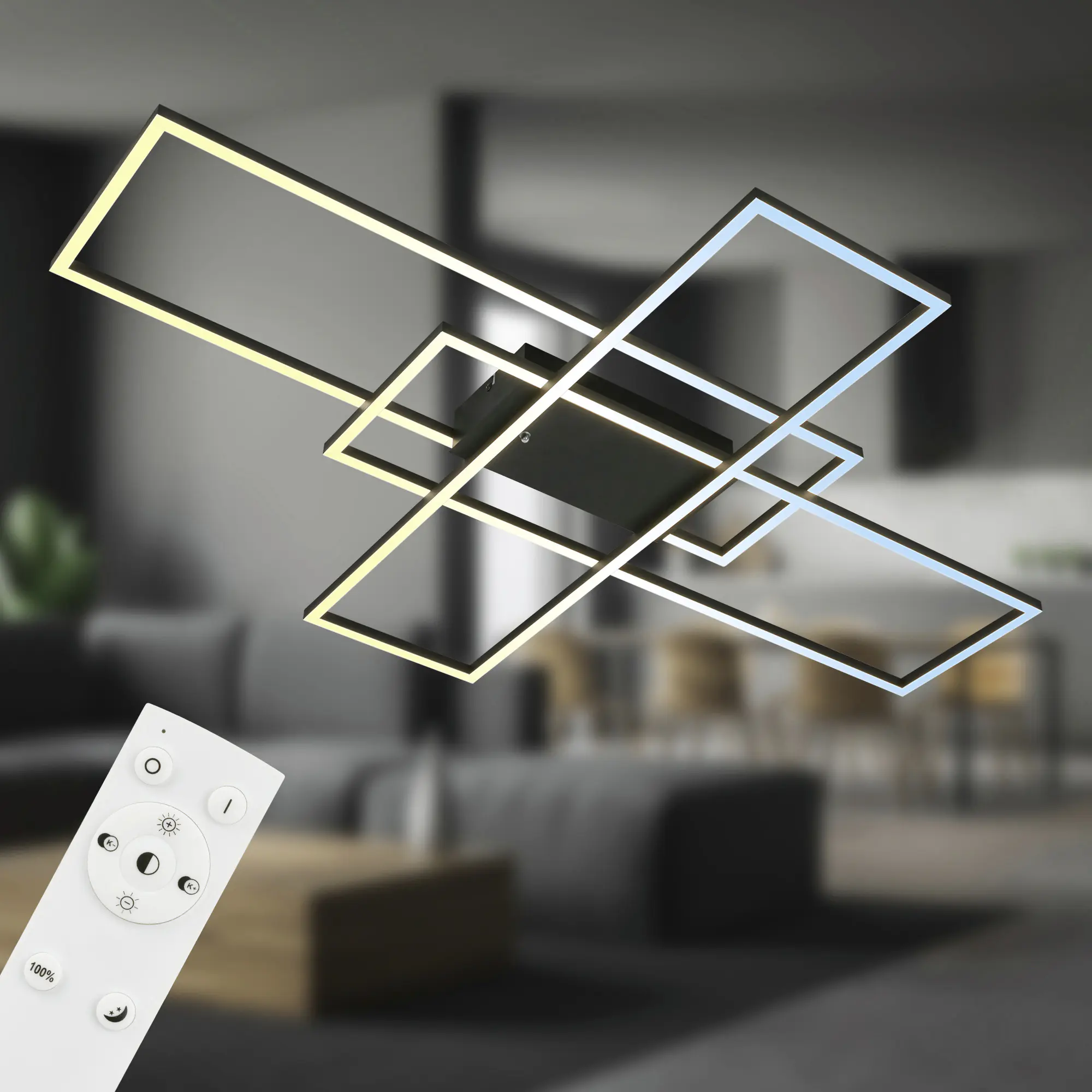 Briloner LED-Deckenleuchte Roami 104 x 71 cm schwarz CCT dimmbar