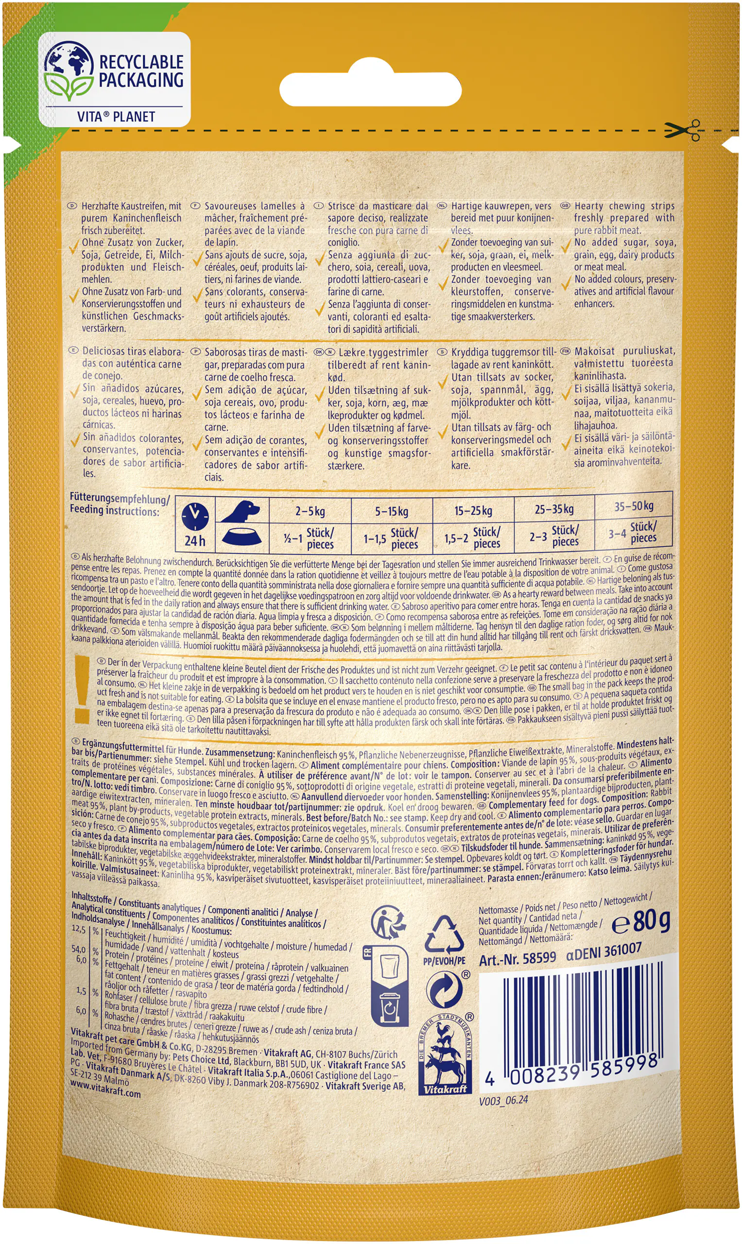 Vitakraft Rabbit Kaninchenfleischstreifen 80 g