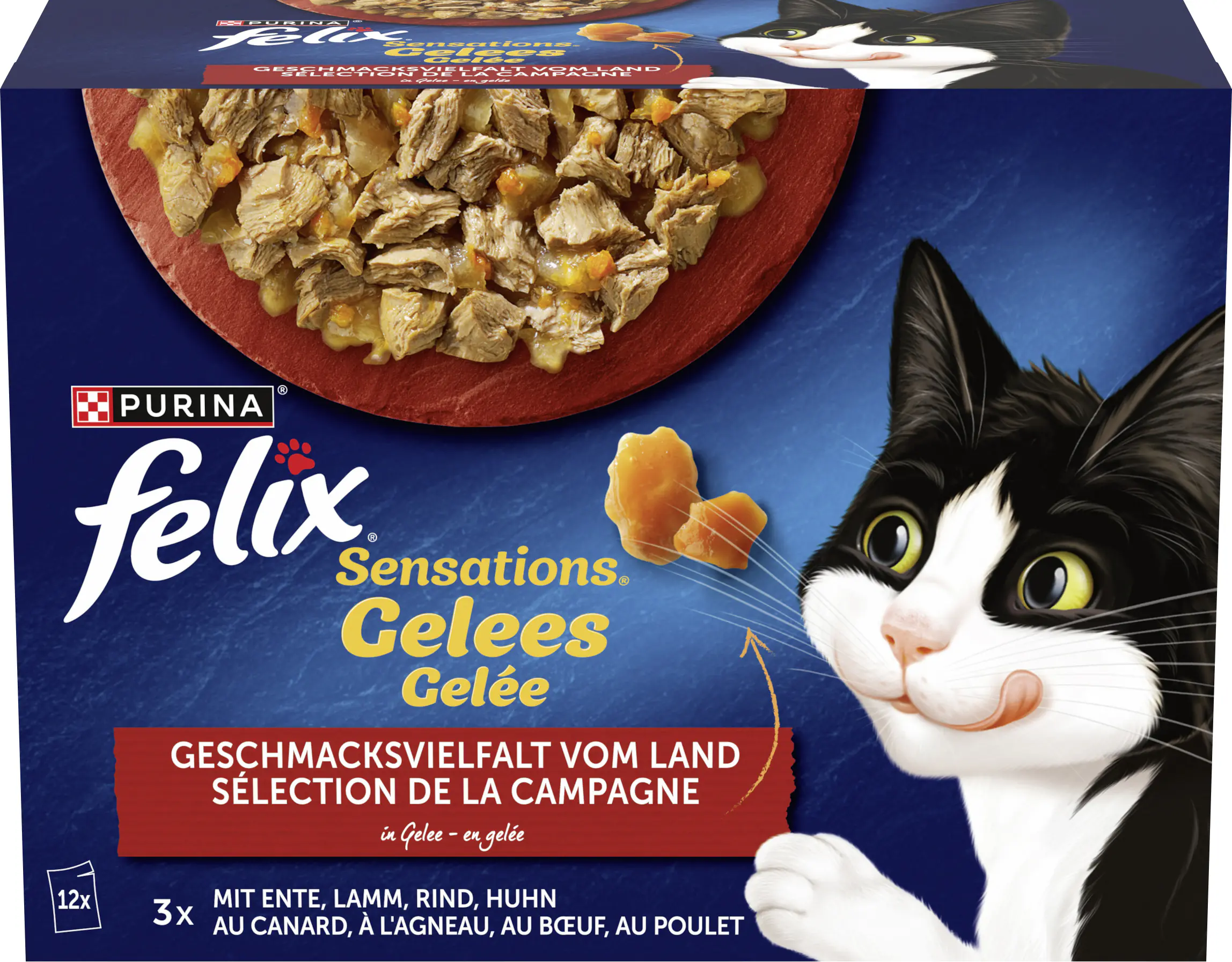 Felix Sensations Gelee Geschmacksvielfalt vom Land Katzenfutter 12 x 85g