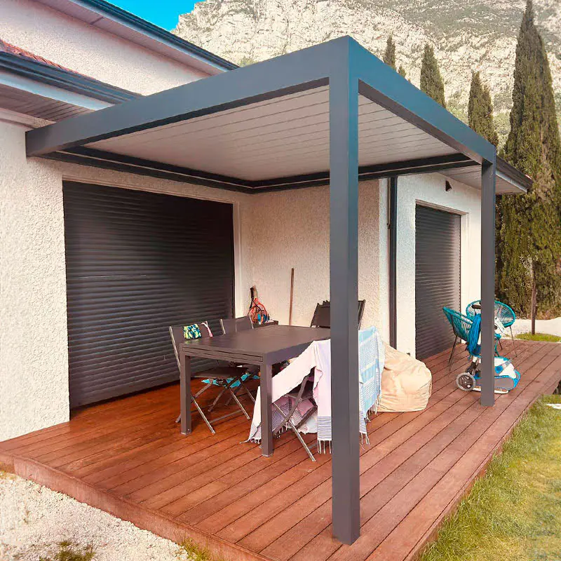 Lamellen Terrassenüberdachung 400 x 406,7 x 273 cm grau weiß