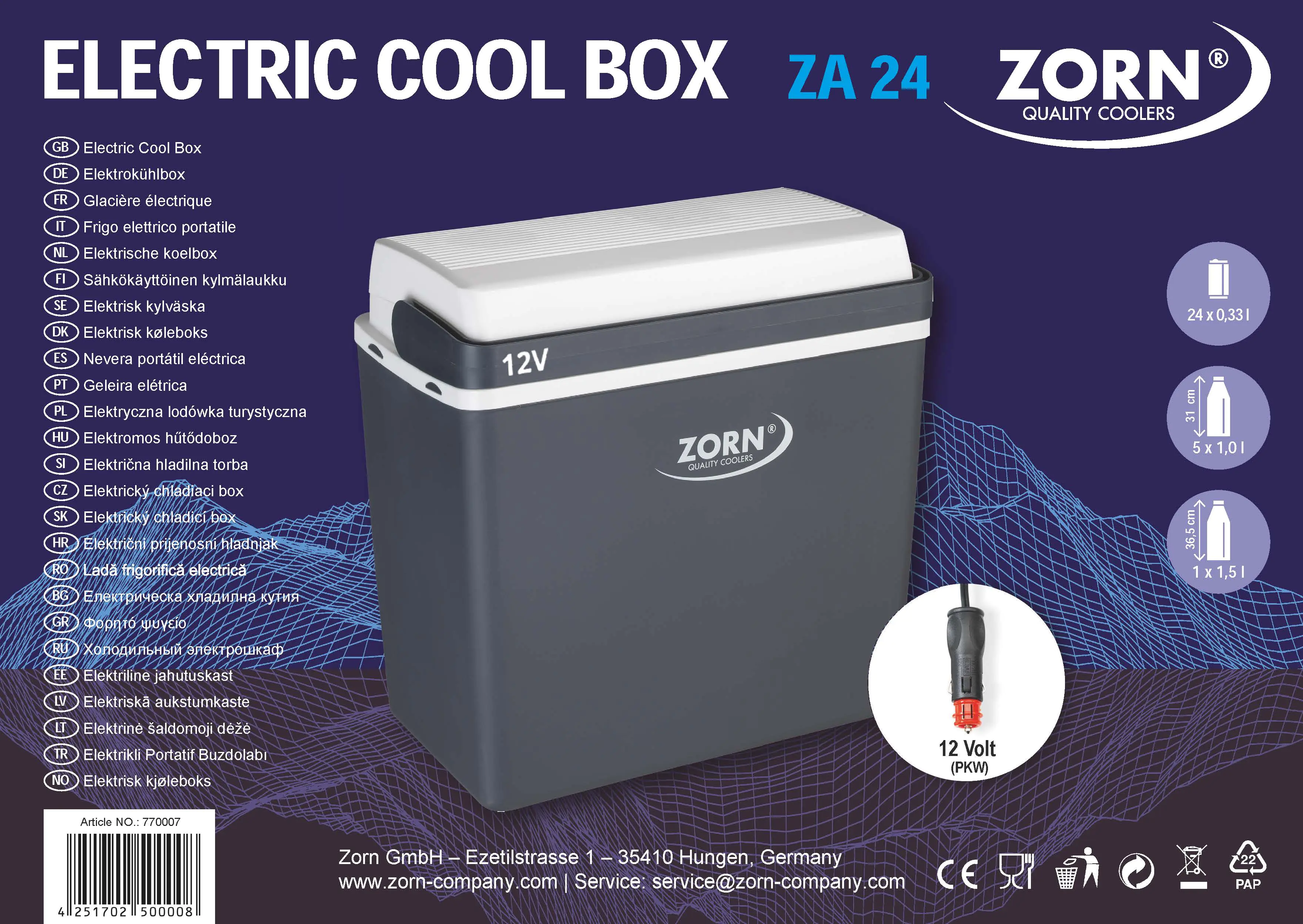Zorn Kühlbox ZA24 mit 12V Anschluss 21 L
