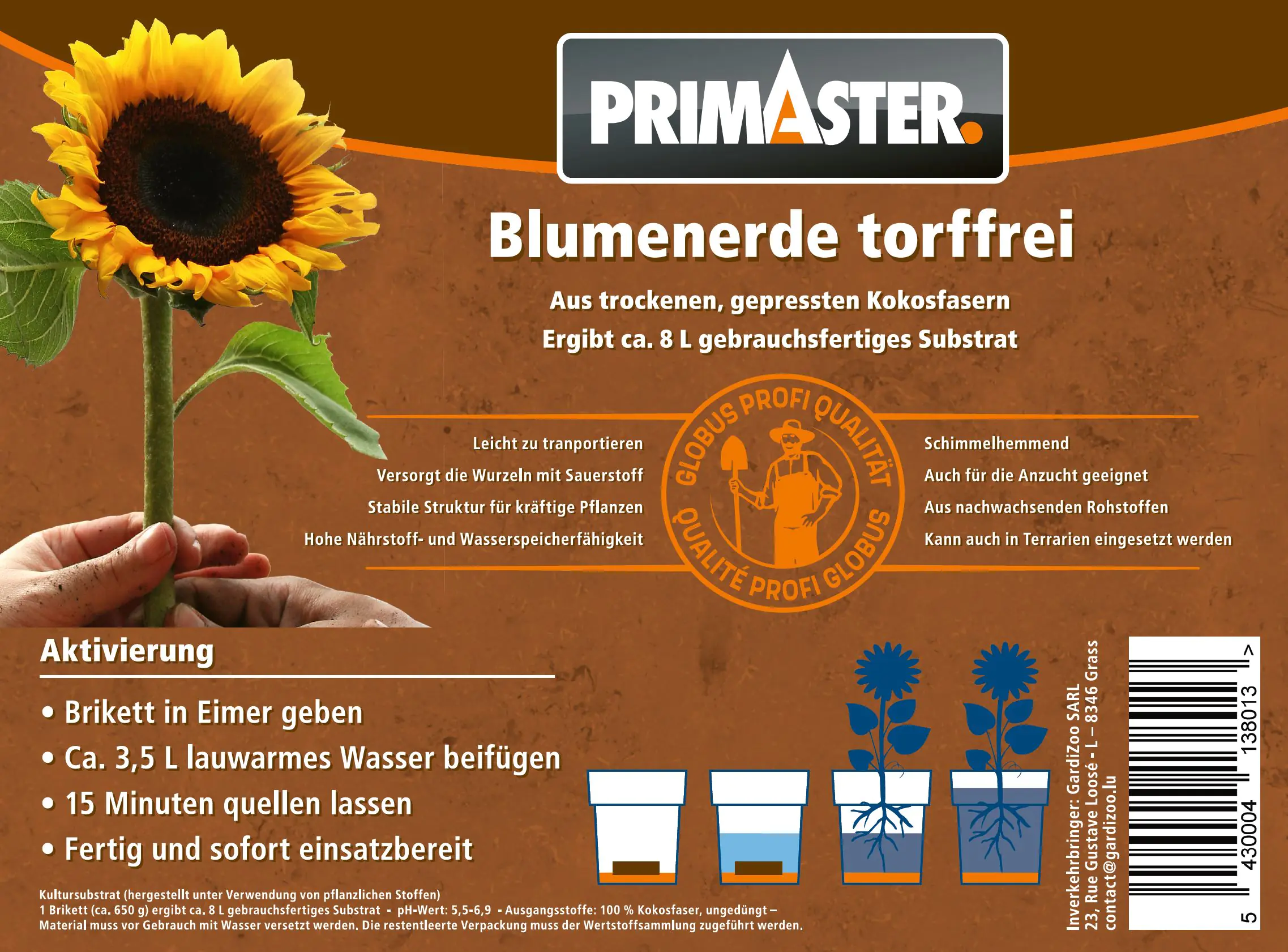 Primaster Blumenerde torffrei Brikett für 8 Liter  Primaster Blumenerde torffrei Brikett für 8 Liter