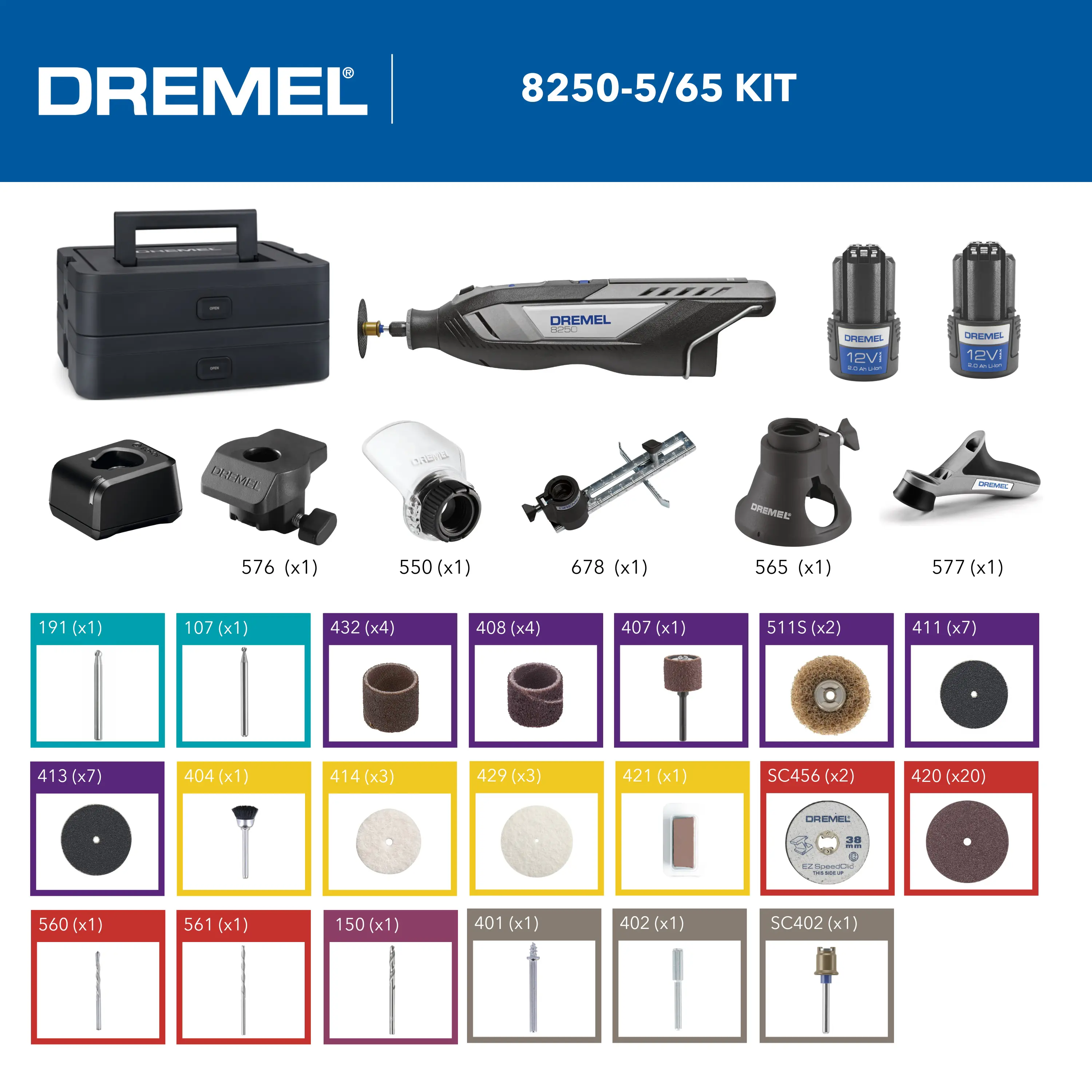 Dremel Akku-Multitool 8250-5/65 8250 Platinum+ 12V 2 Ah 65-teilig