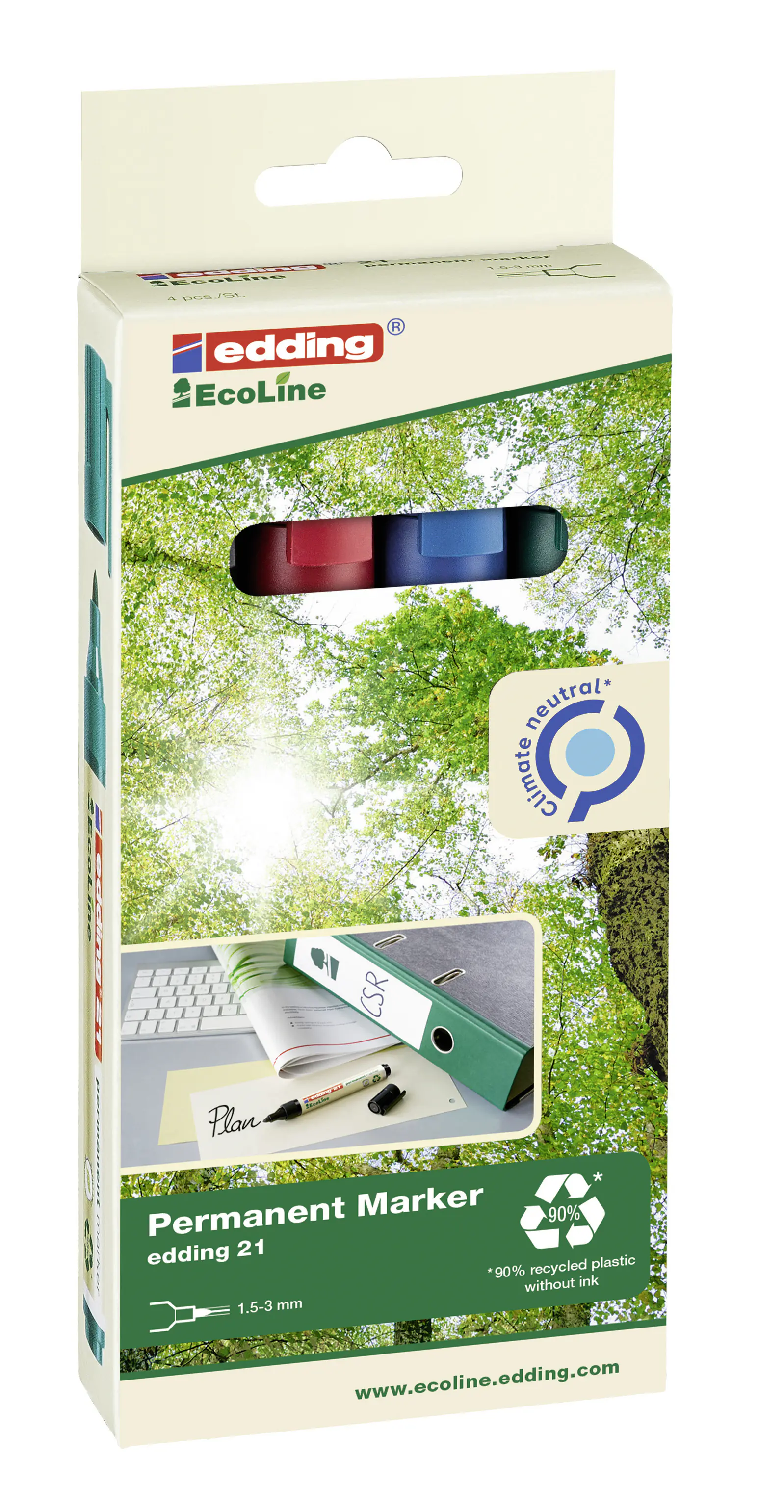 edding Permanentmarker e-21/4 Eco Line 4er Set 1,5 - 3 mm edding Permanentmarker e-21/4 Eco Line 4er Set 1,5 - 3 mm