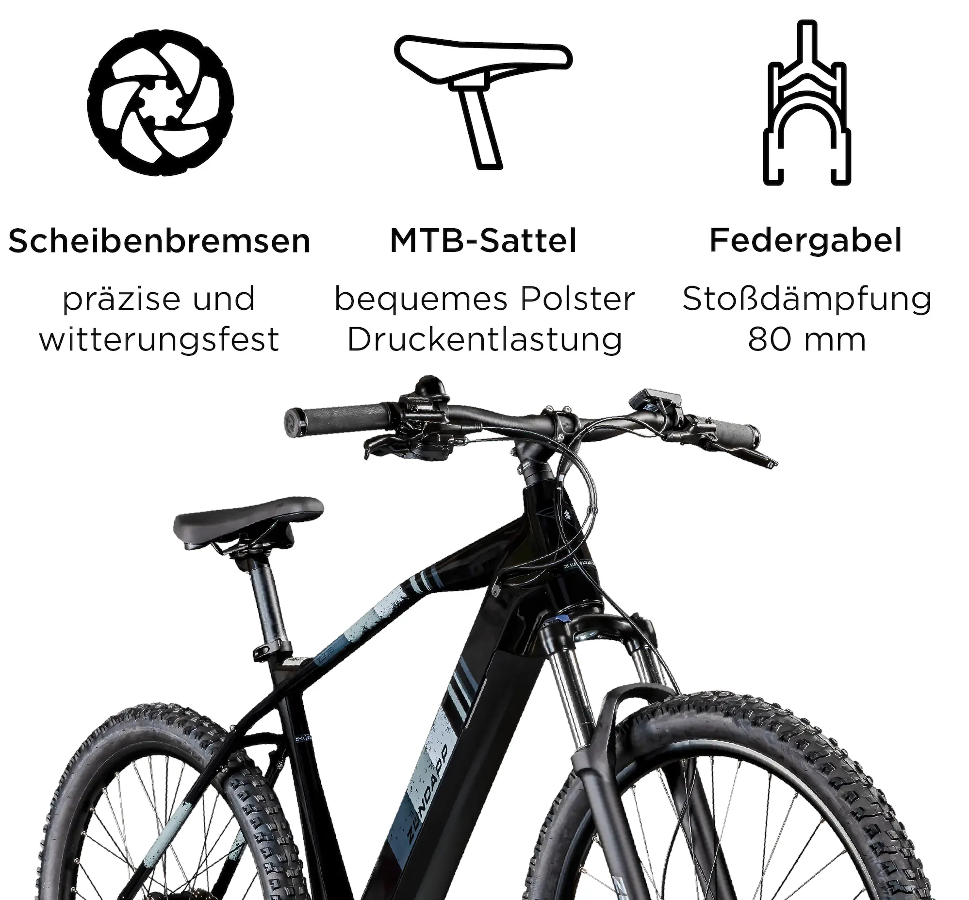 Zündapp E-Bike Z808 MTB 27,5 Zoll 10-Gang 550 Wh schwarz grau