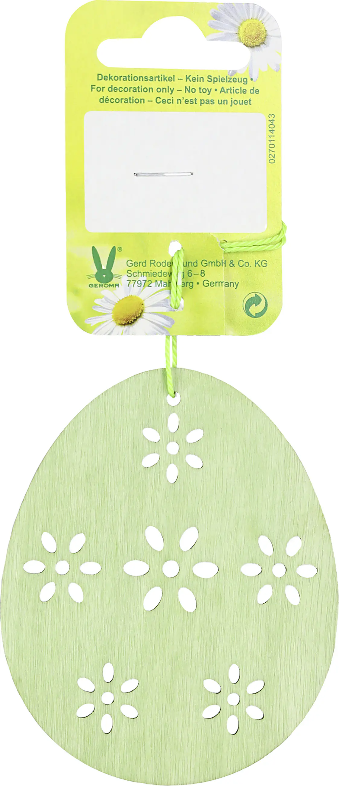 Dekohänger Osterei Holz 8 x 6,5 cm lindgrün