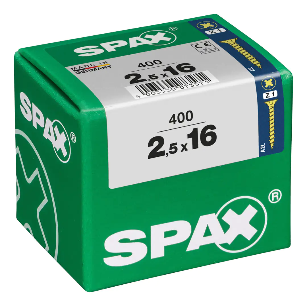 Spax Universalschrauben 2.5 x 16 mm PZ 1 - 400 Stk. Spax Universalschrauben 2.5 x 16 mm PZ 1 - 400 Stk.