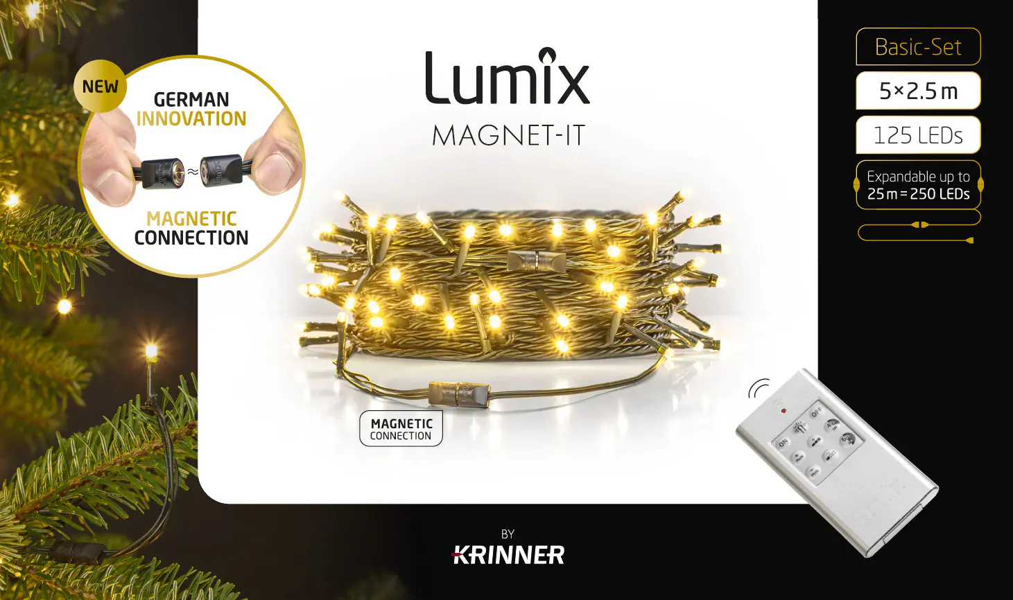 Lumix LED-Lichterkettenset für innen mit Magnetverbindung & Timer 15,5 m warmweiß