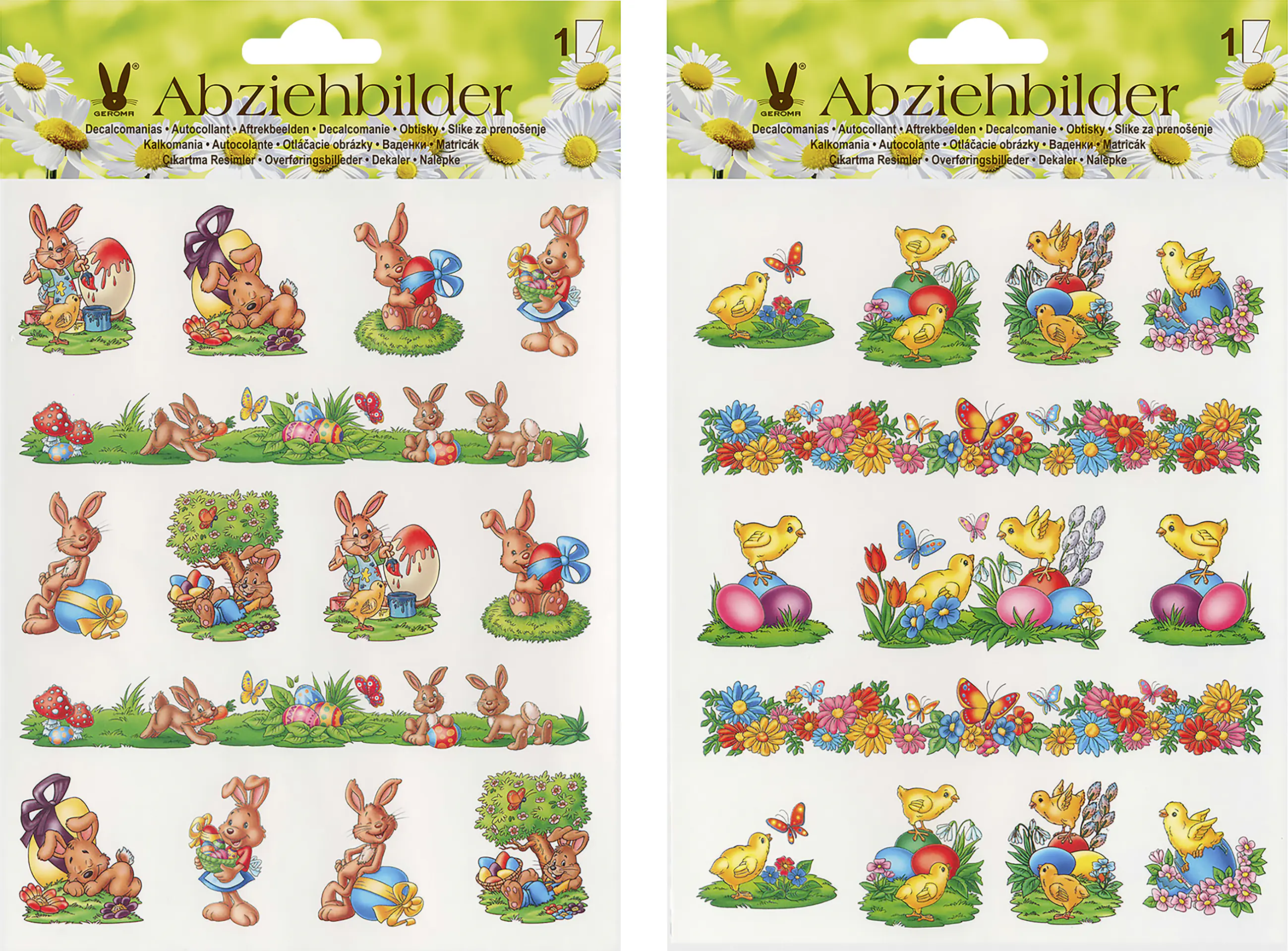 Abziehbilder Ostern mit Osterhasen und Küken 14 Stück 1 Bogen