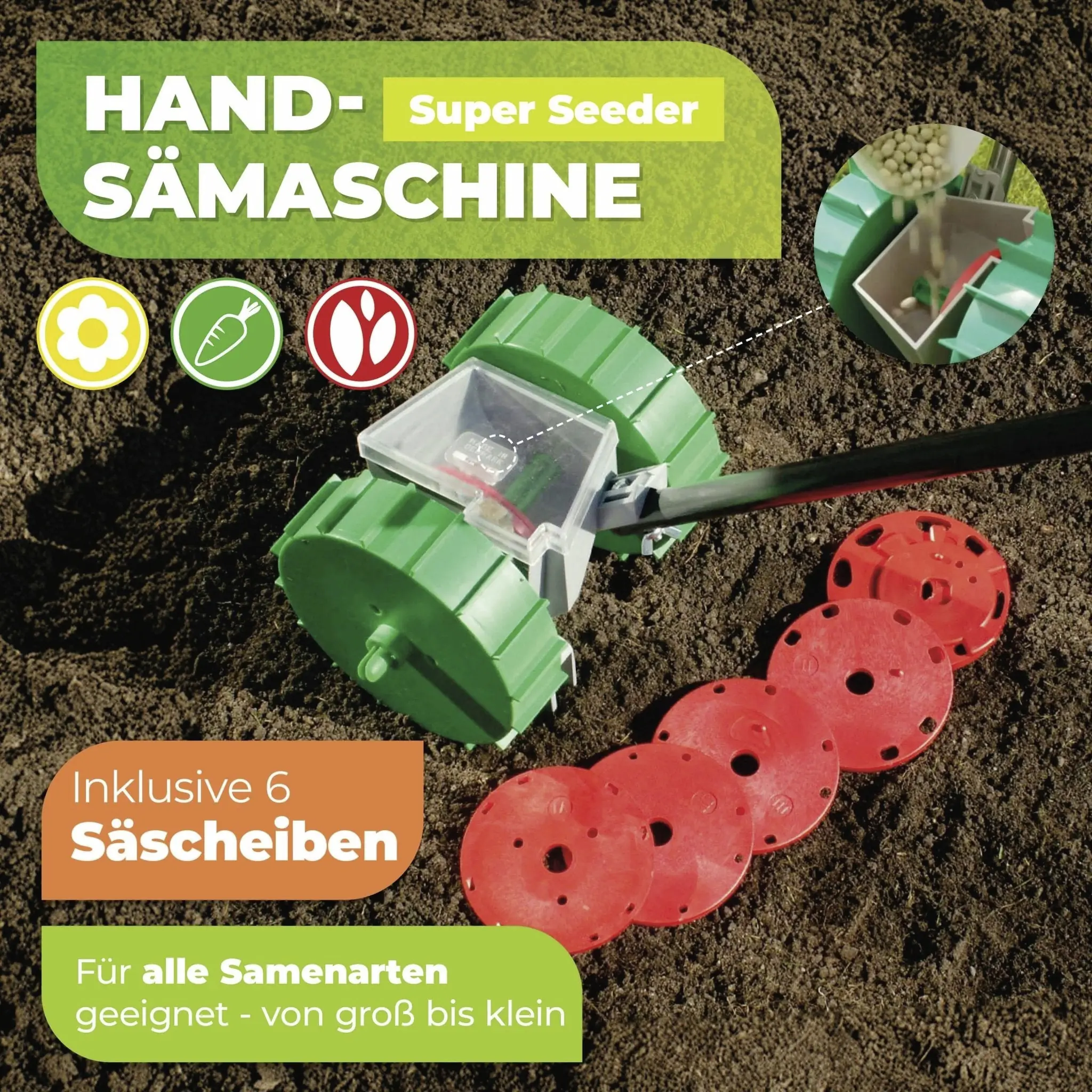 BioGreen Handsämaschine Super Seeder mit 6 einstellbaren Säscheiben