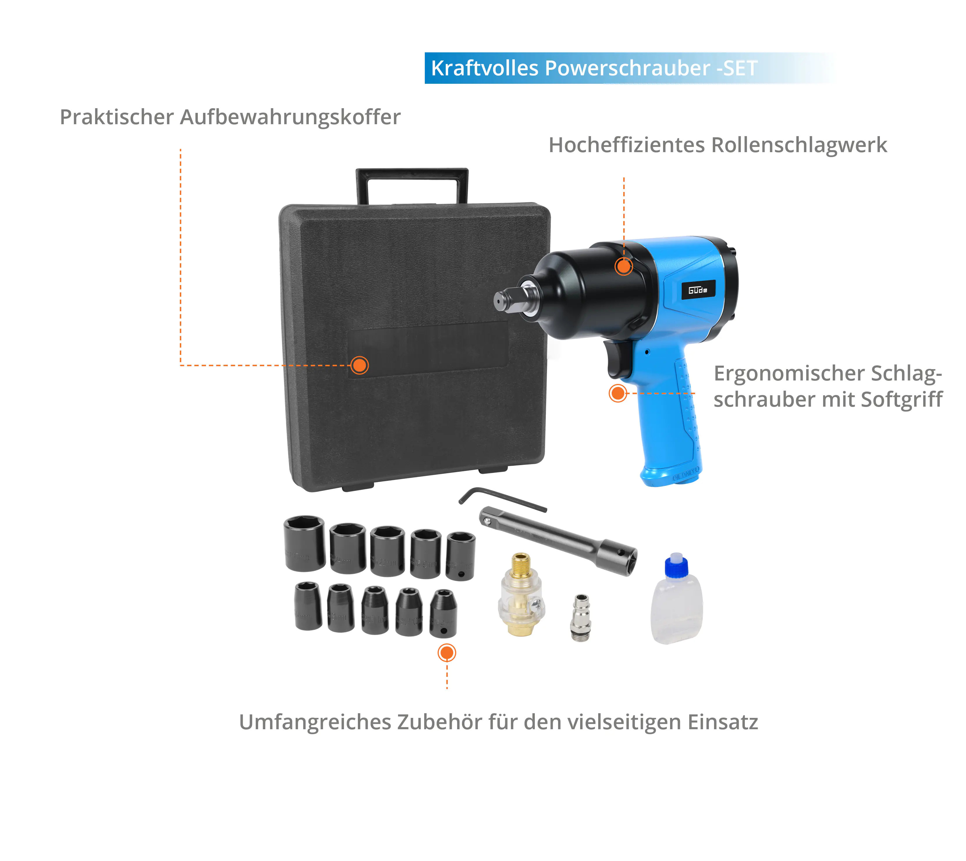 Güde Druckluft-Schlagschrauber-Set Güde Druckluft-Schlagschrauber-Set