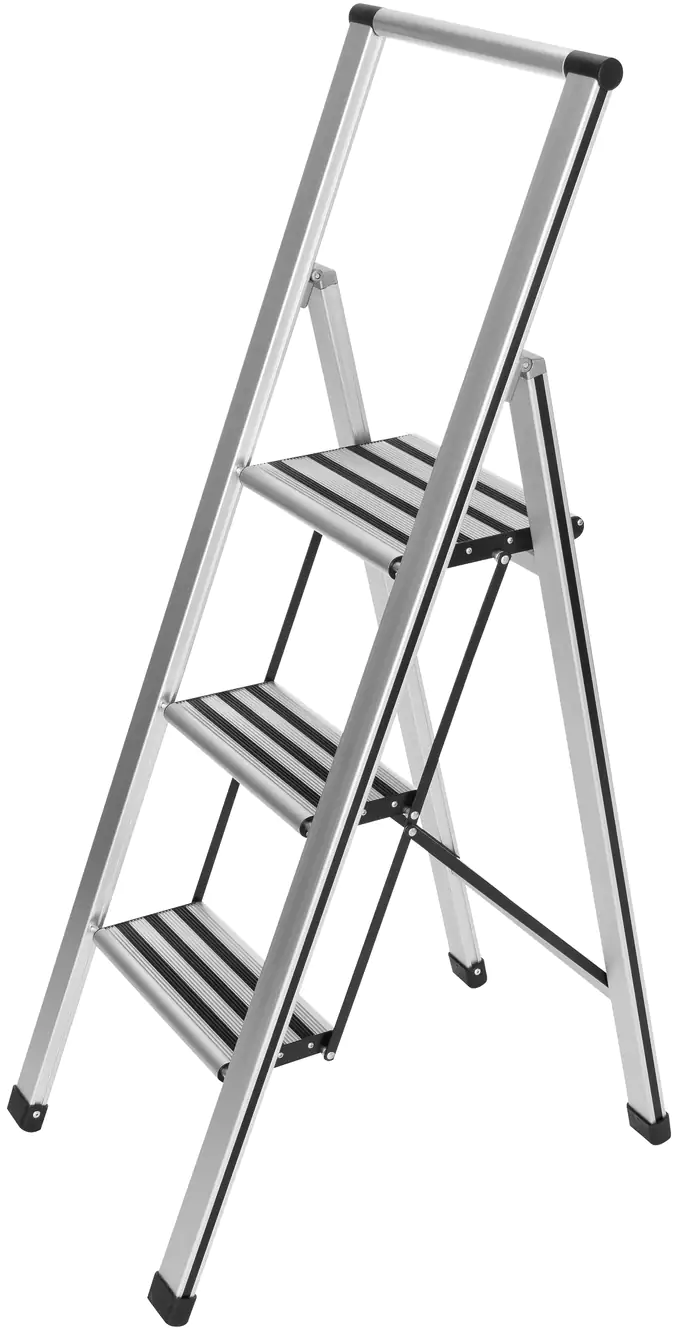 Wenko Alu-Design Klapptrittleiter 3-Stufig, Ultraflach, Breite Stufen, max. 150 kg, Wenko Alu-Design Klapptrittleiter 3-Stufig, Ultraflach, Breite Stufen, max. 150 kg,