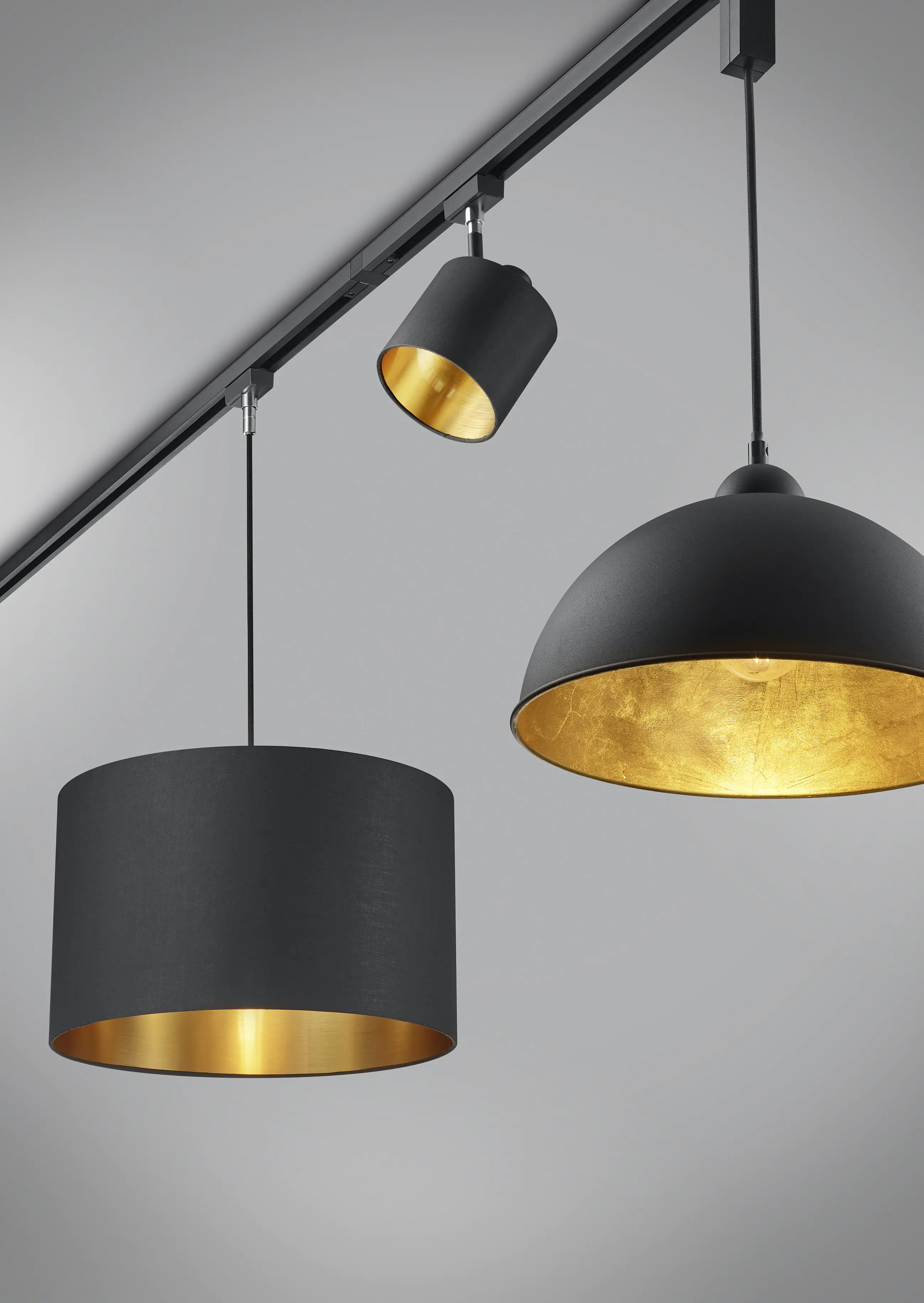 Trio Leuchten Spot Tommy DUOline E14 nickel-matt Stoffschirm schwarz-gold