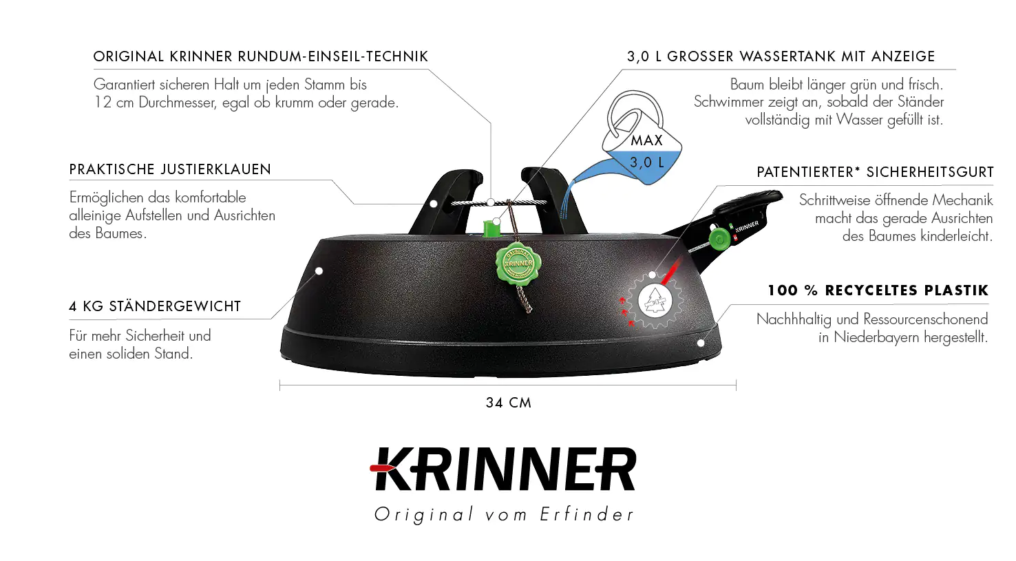 Krinner Christbaumständer GreenLine Comfort Grip S Stamm Ø: bis 11 cm
