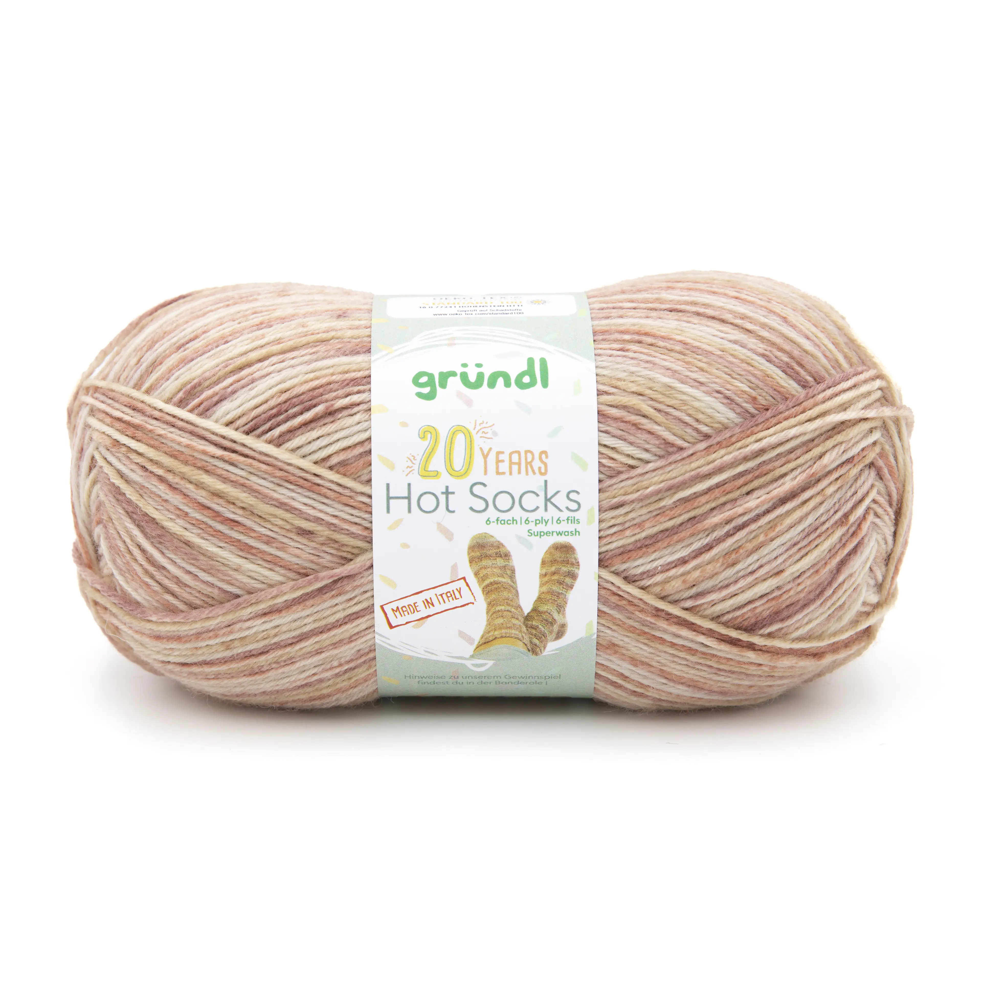 Gründl Sockenwolle Hot Socks 150 g 6-fach curry-kürbis-mokka-bernst.-weiß