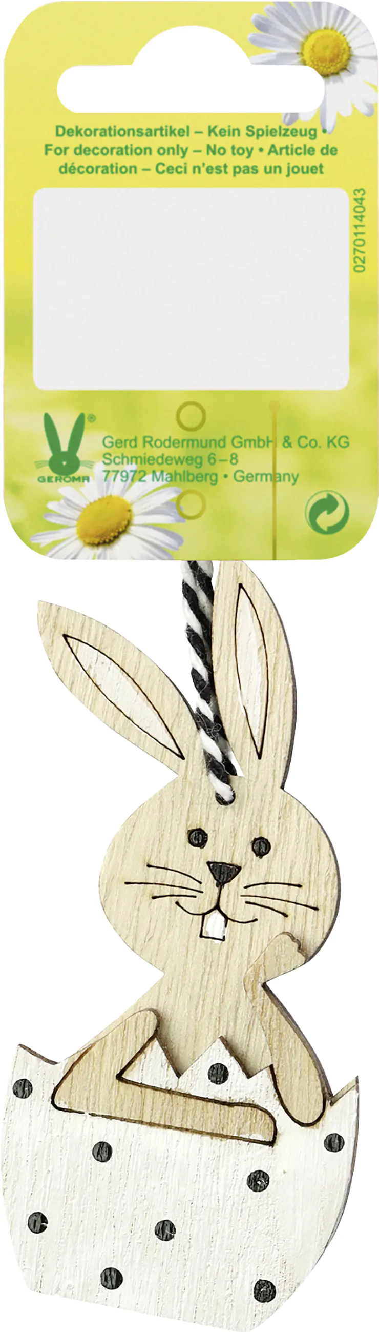 Dekohänger Osterhase im Ei Holz natur weiß schwarz