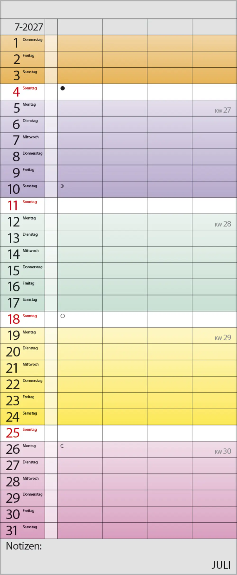 Korsch Kalender Familienplaner 2027 Farbenspiel 19 x 46 cm